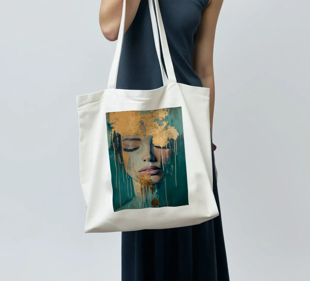 Female portrait with gold tote bag by Imagine