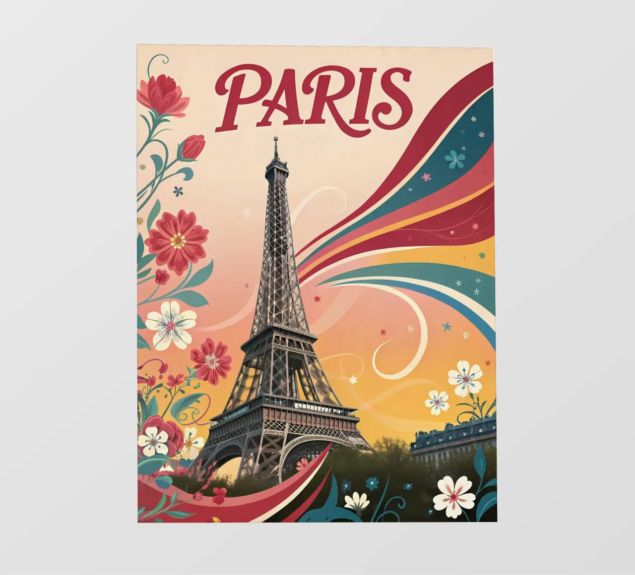 Arte floreale d'epoca della Torre Eiffel di Parigi pellicola backlit da Jester Krew Art