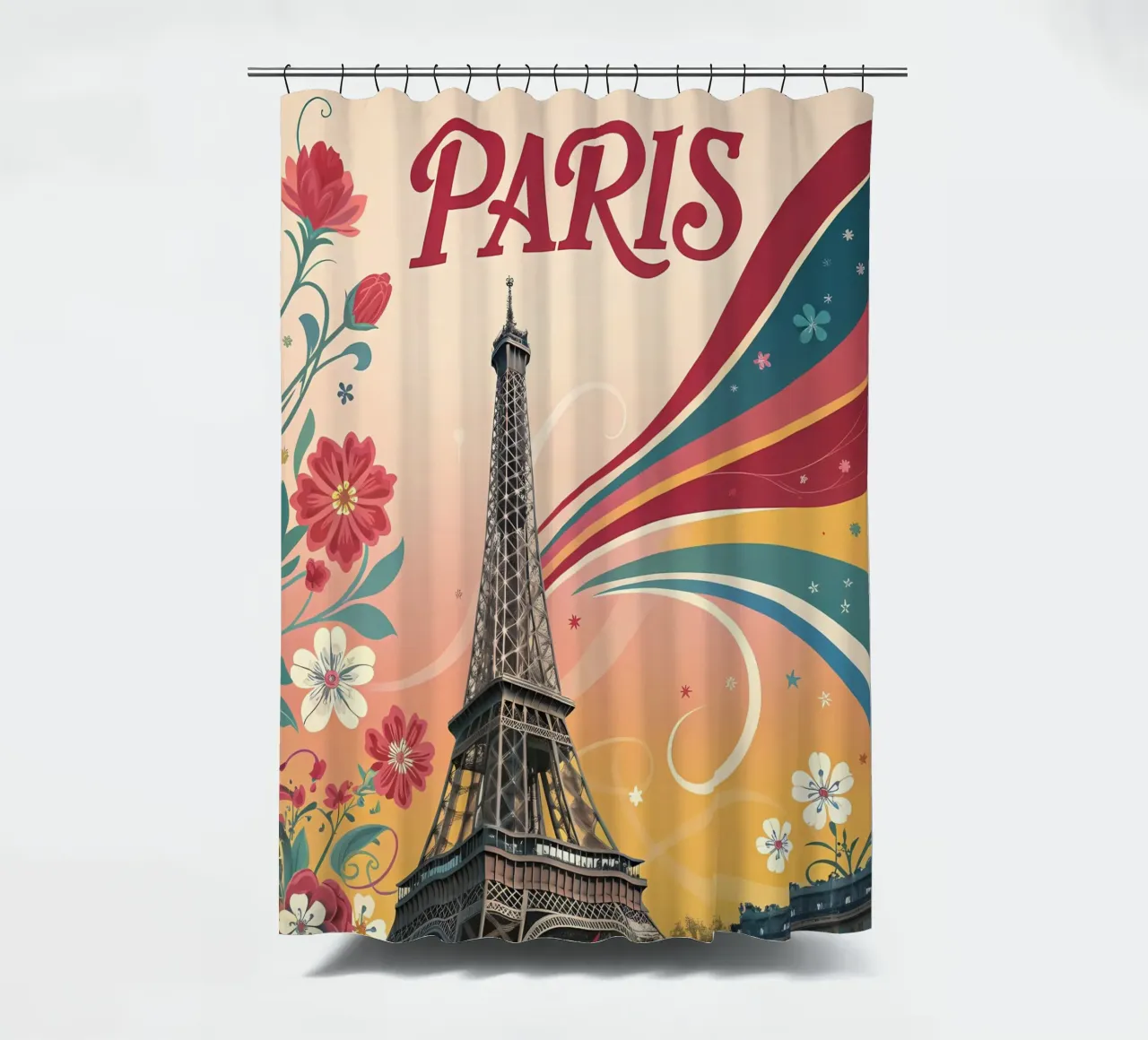 Arte floreale d'epoca della Torre Eiffel di Parigi tenda da doccia da Jester Krew Art
