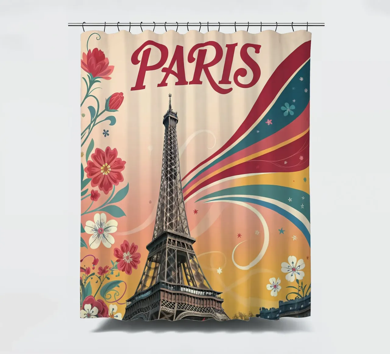 Arte floreale d'epoca della Torre Eiffel di Parigi tenda da doccia da Jester Krew Art