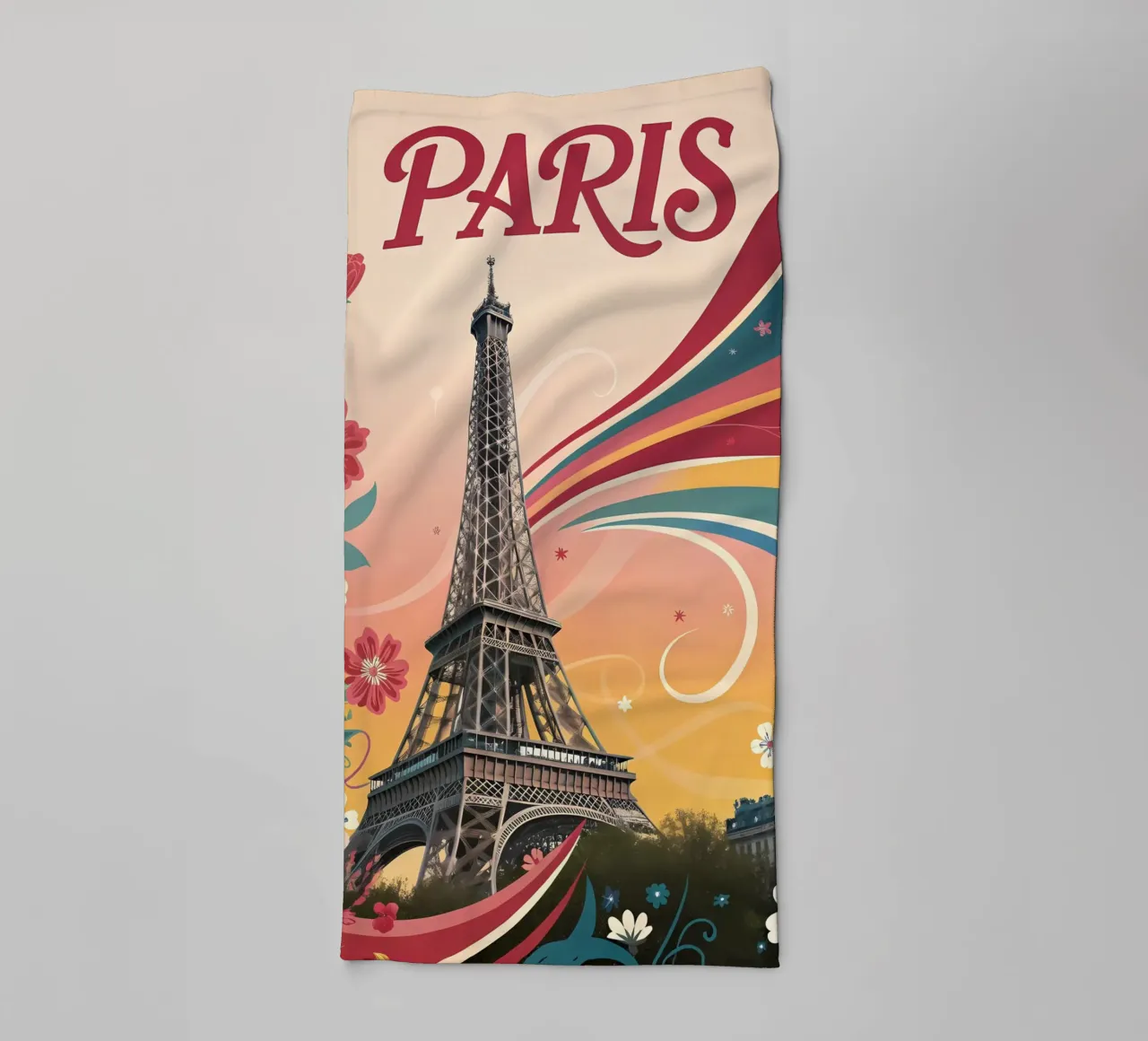 Arte floreale d'epoca della Torre Eiffel di Parigi asciugamano da bagno da Jester Krew Art