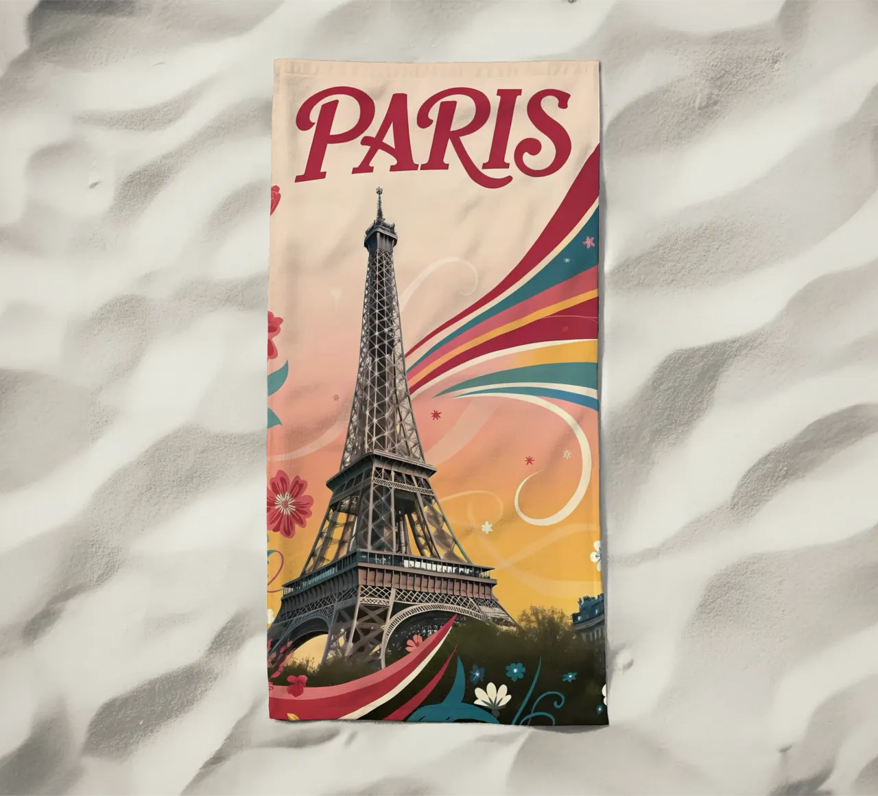 Arte floreale d'epoca della Torre Eiffel di Parigi telo mare da Jester Krew Art