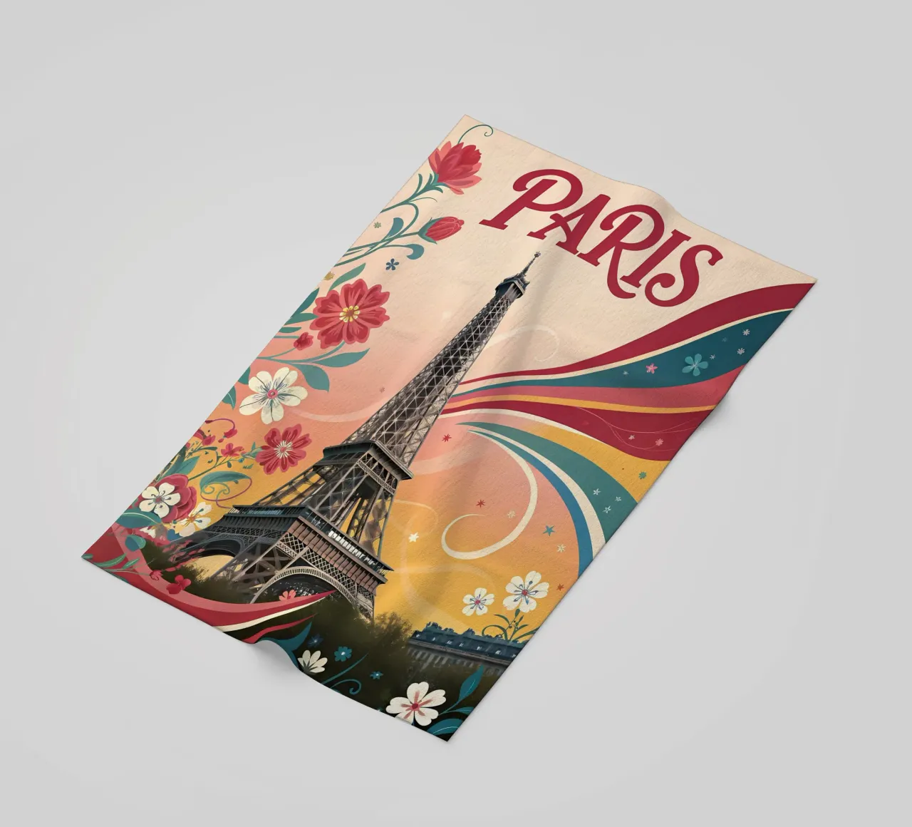 Arte floreale d'epoca della Torre Eiffel di Parigi telo mare da Jester Krew Art