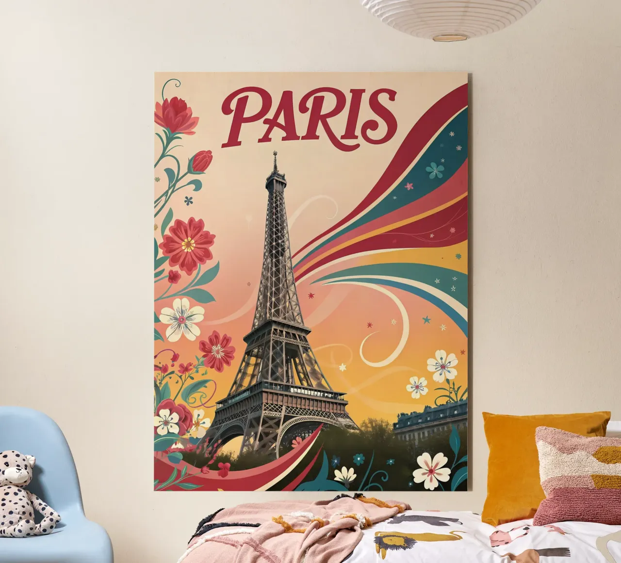 Arte floreale d'epoca della Torre Eiffel di Parigi alluminio dibond da Jester Krew Art