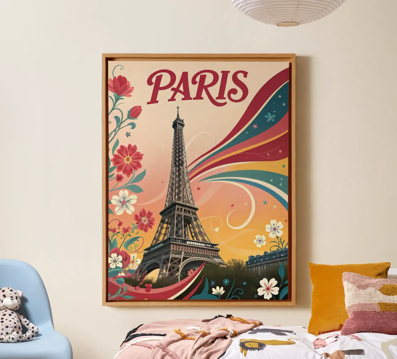 Arte floreale d'epoca della Torre Eiffel di Parigi tela con Cornice a cassetta da Jester Krew Art