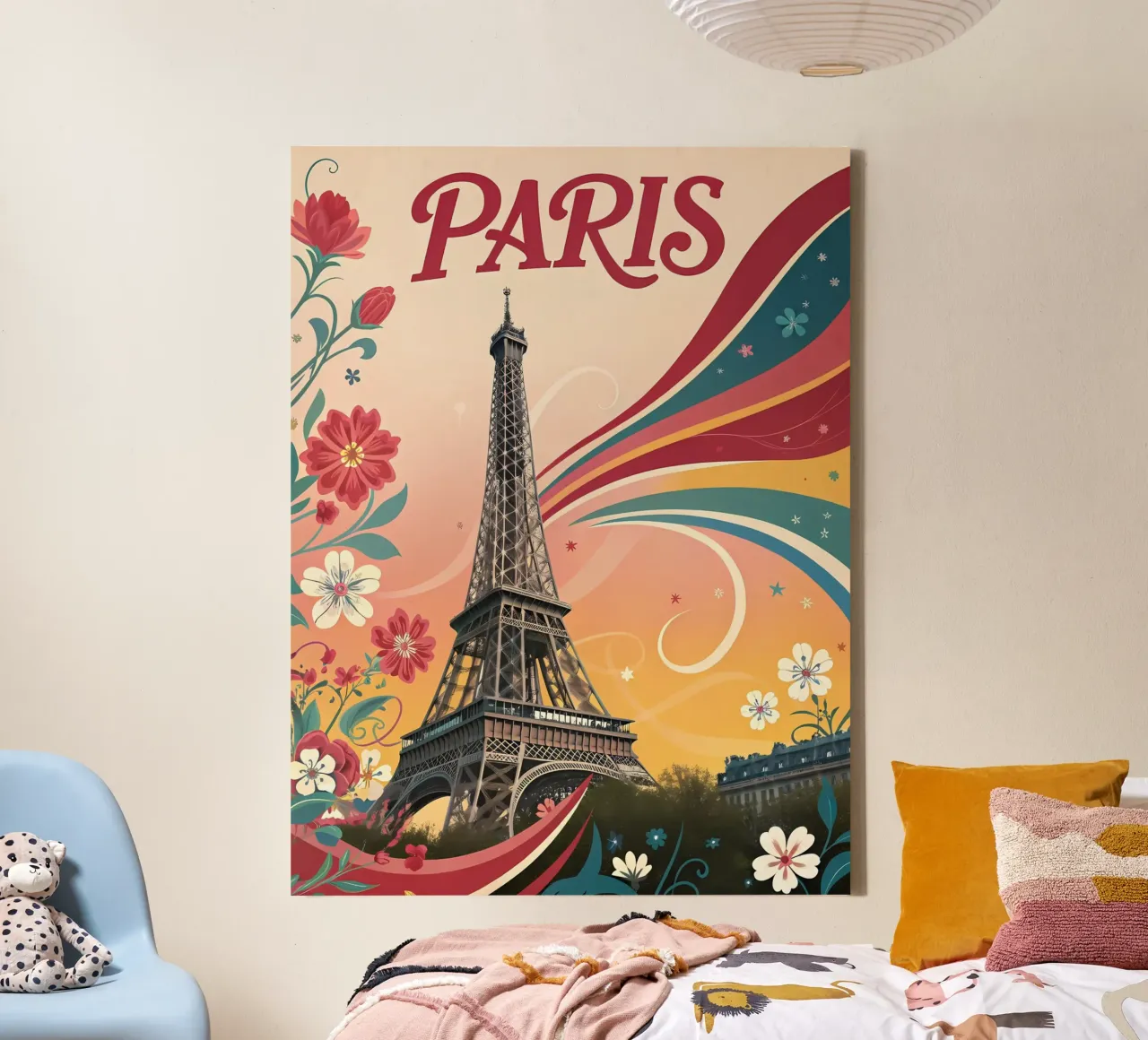 Arte floreale d'epoca della Torre Eiffel di Parigi tela con Cornice a cassetta da Jester Krew Art