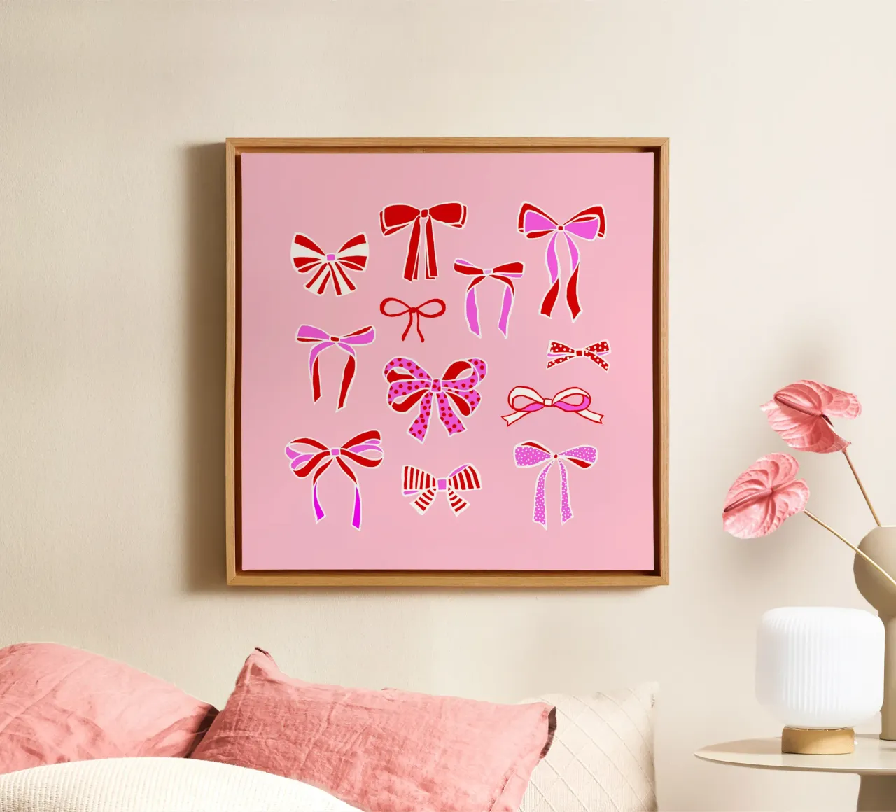 Festive Ribbons and Bows Collection in Red and Pink canvas by Dominique Vari