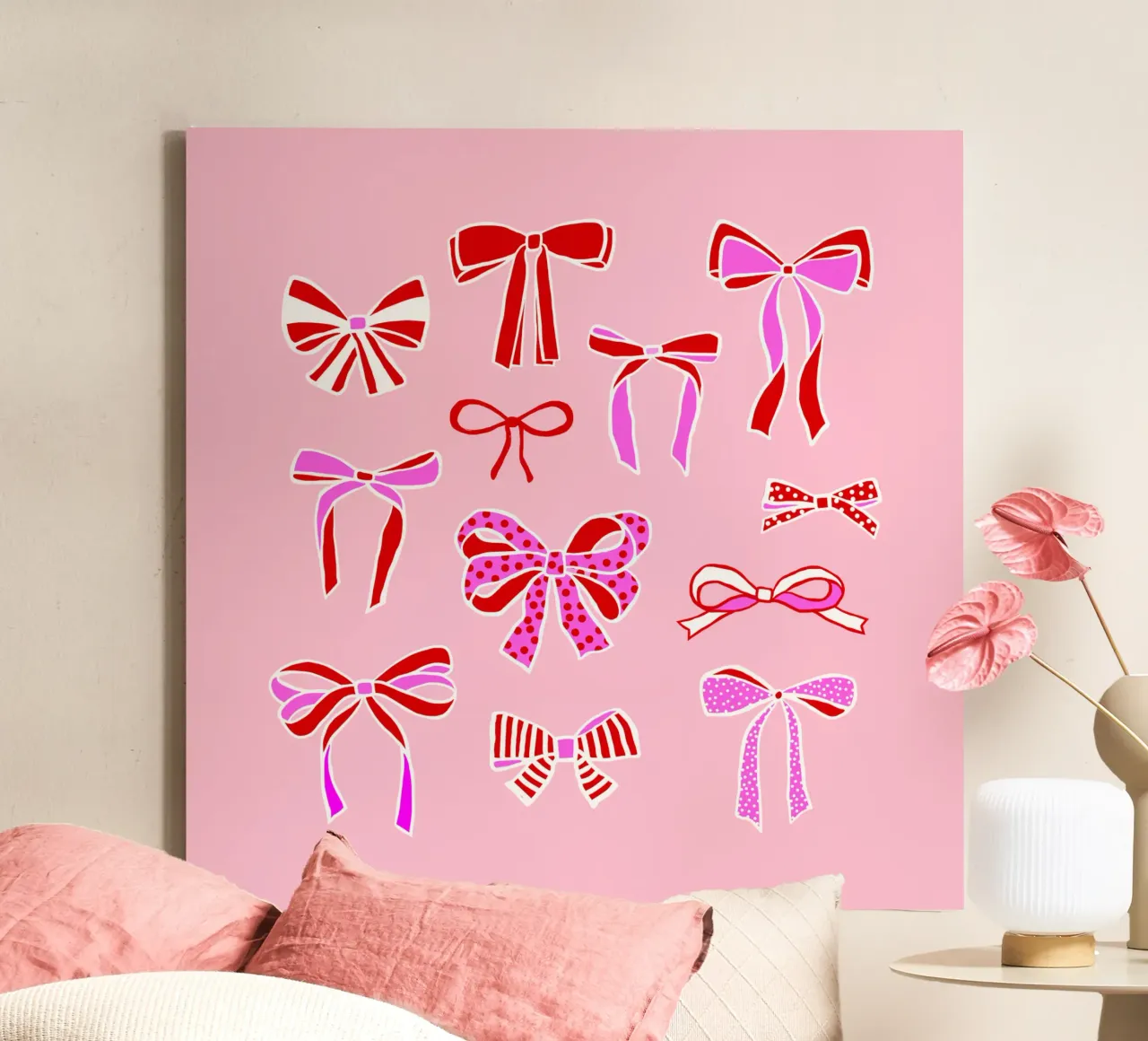 Festive Ribbons and Bows Collection in Red and Pink canvas by Dominique Vari