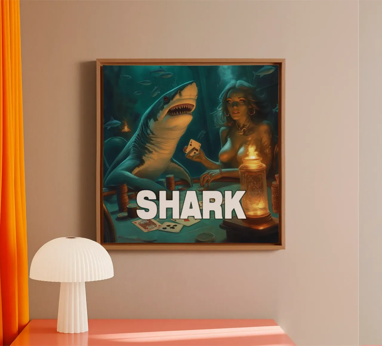 Giocatore di Shark Poker tela con Cornice a cassetta da Motivate-Today