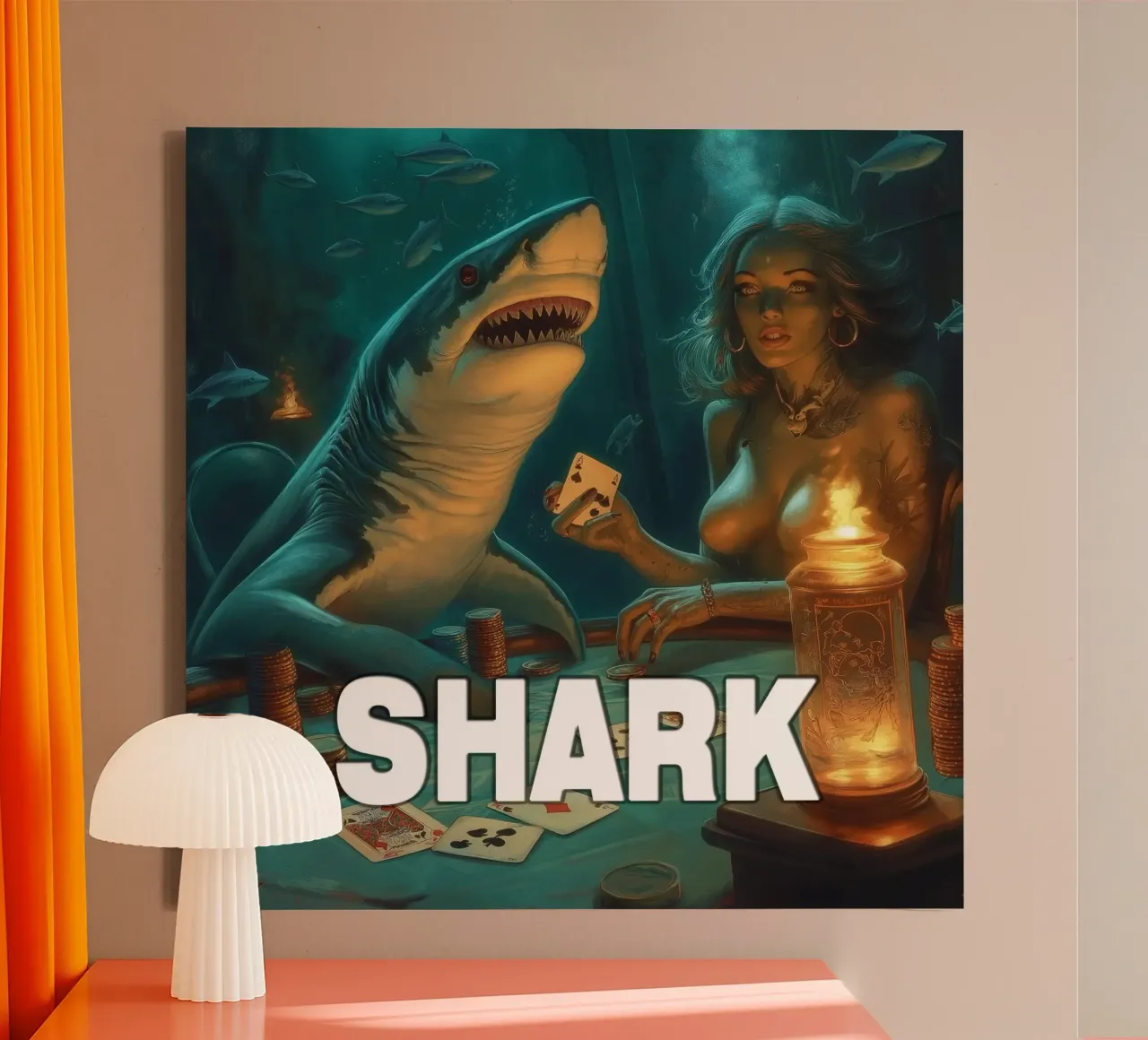 Giocatore di Shark Poker tela con Cornice a cassetta da Motivate-Today