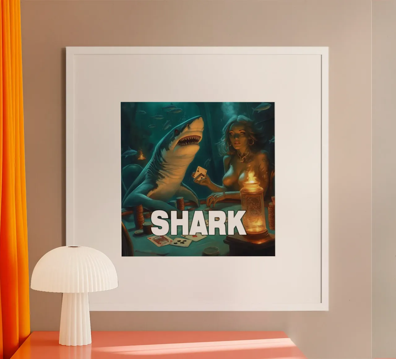 Giocatore di Shark Poker poster con telaio in alluminio da Motivate-Today