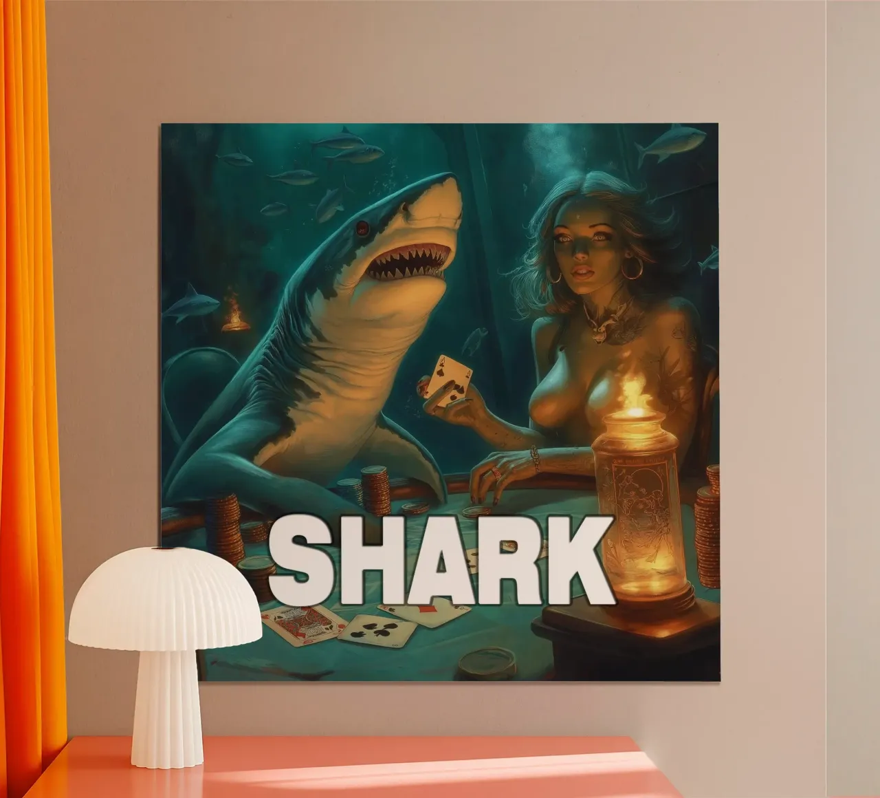 Giocatore di Shark Poker poster con telaio in alluminio da Motivate-Today