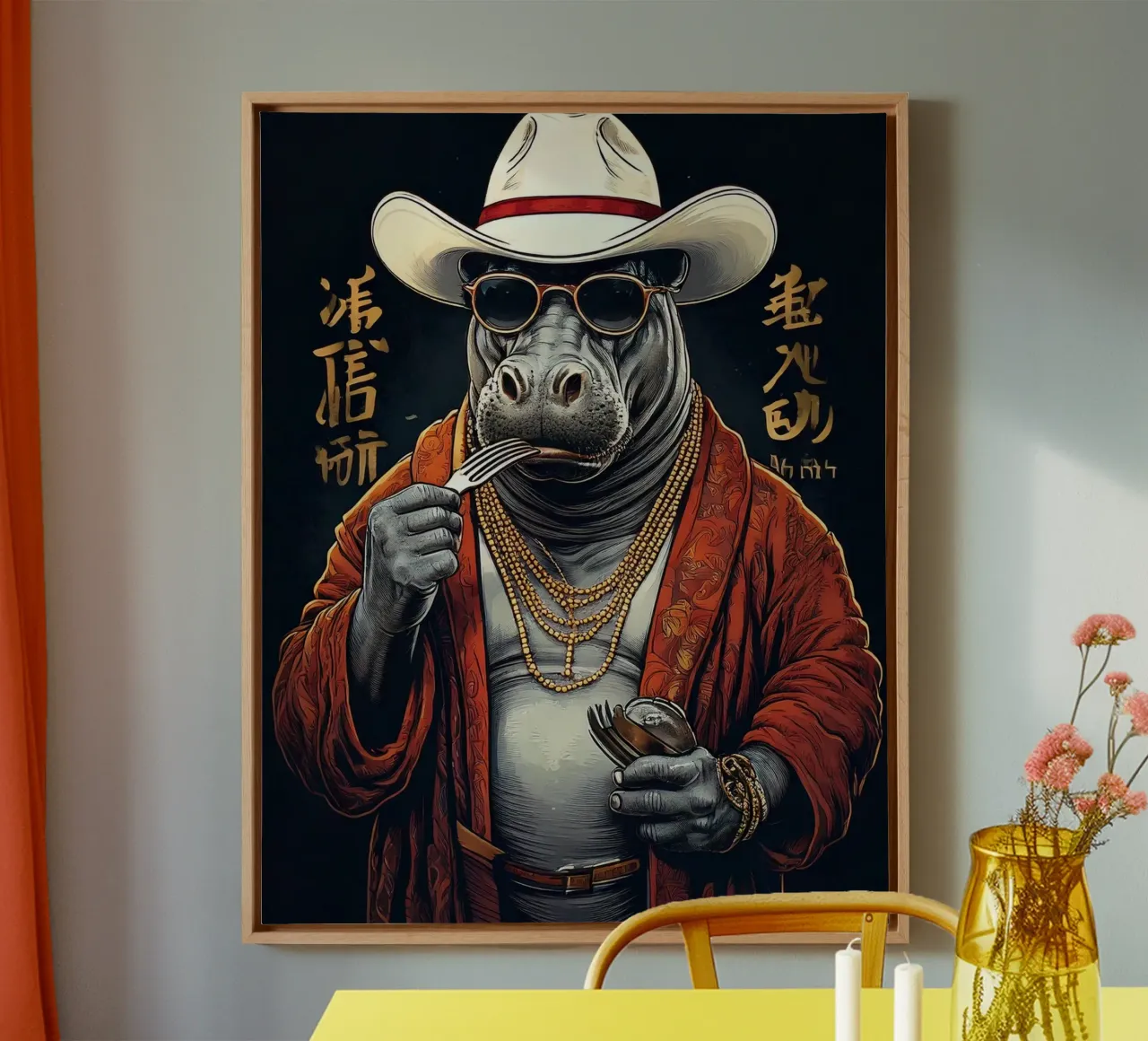 Hippo cowboy tela con Cornice a cassetta da tylerstudio