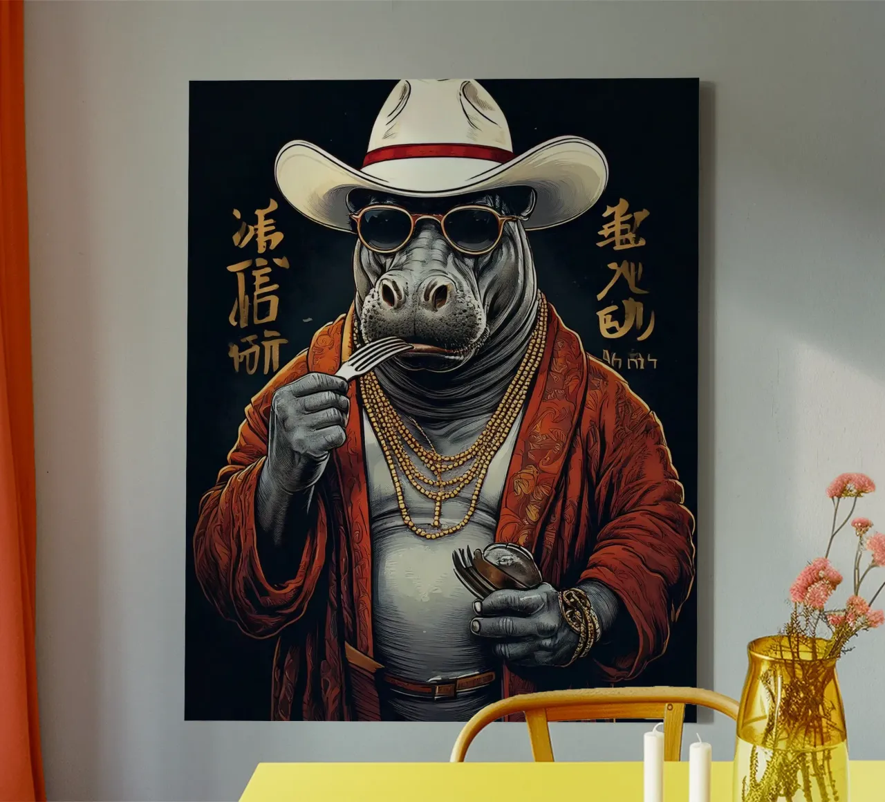 Hippo cowboy tela con Cornice a cassetta da tylerstudio