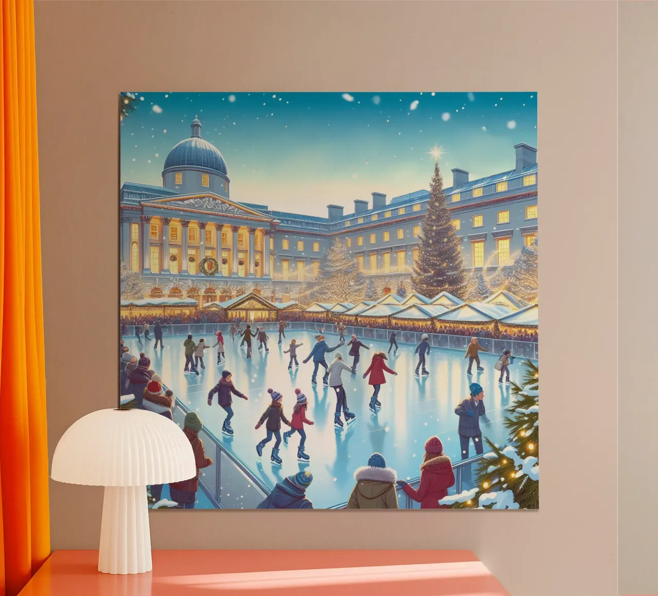 MERCATINO DI NATALE PATTINAGGIO SUL GHIACCIO poster con telaio in plastica da ARTOMATIC