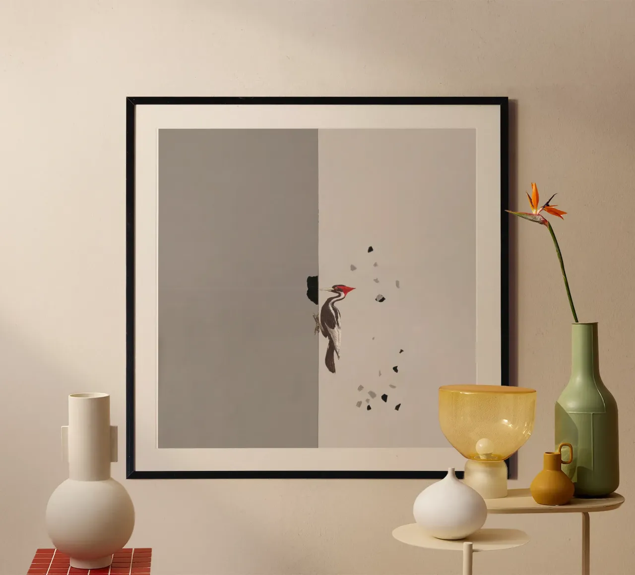 Woodpecker poster con telaio in alluminio da Carlos Quitério