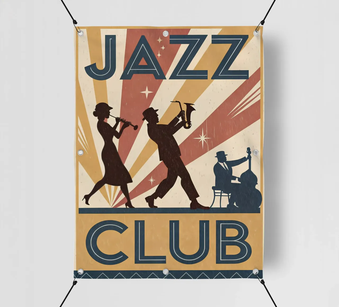 Silhouette di un jazz club in stile anni '20 telo in pvc da Jester Krew Art