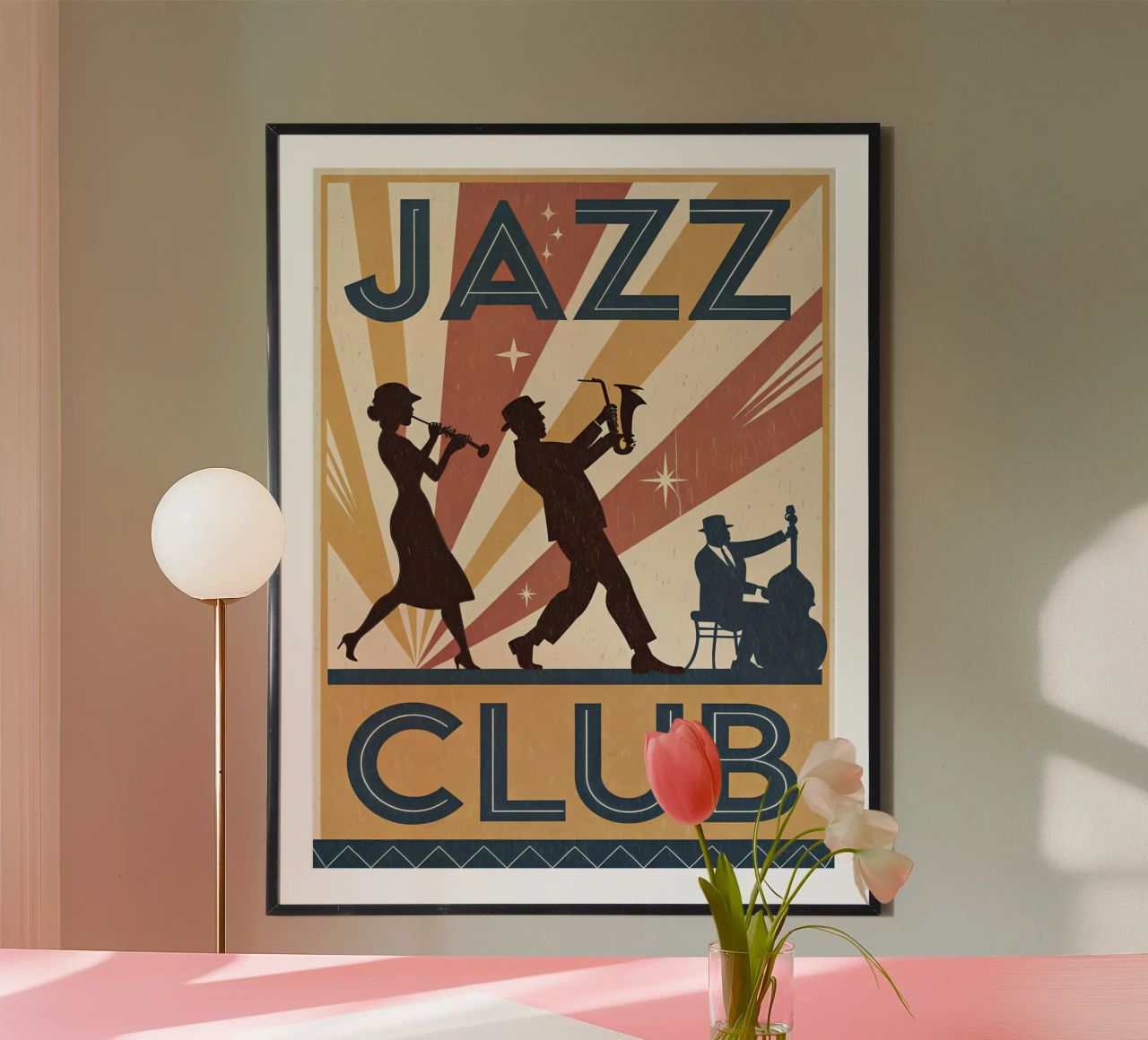 Jazz-Club im Stil der 1920er Jahre Silhouette Design Poster von Jester Krew Art