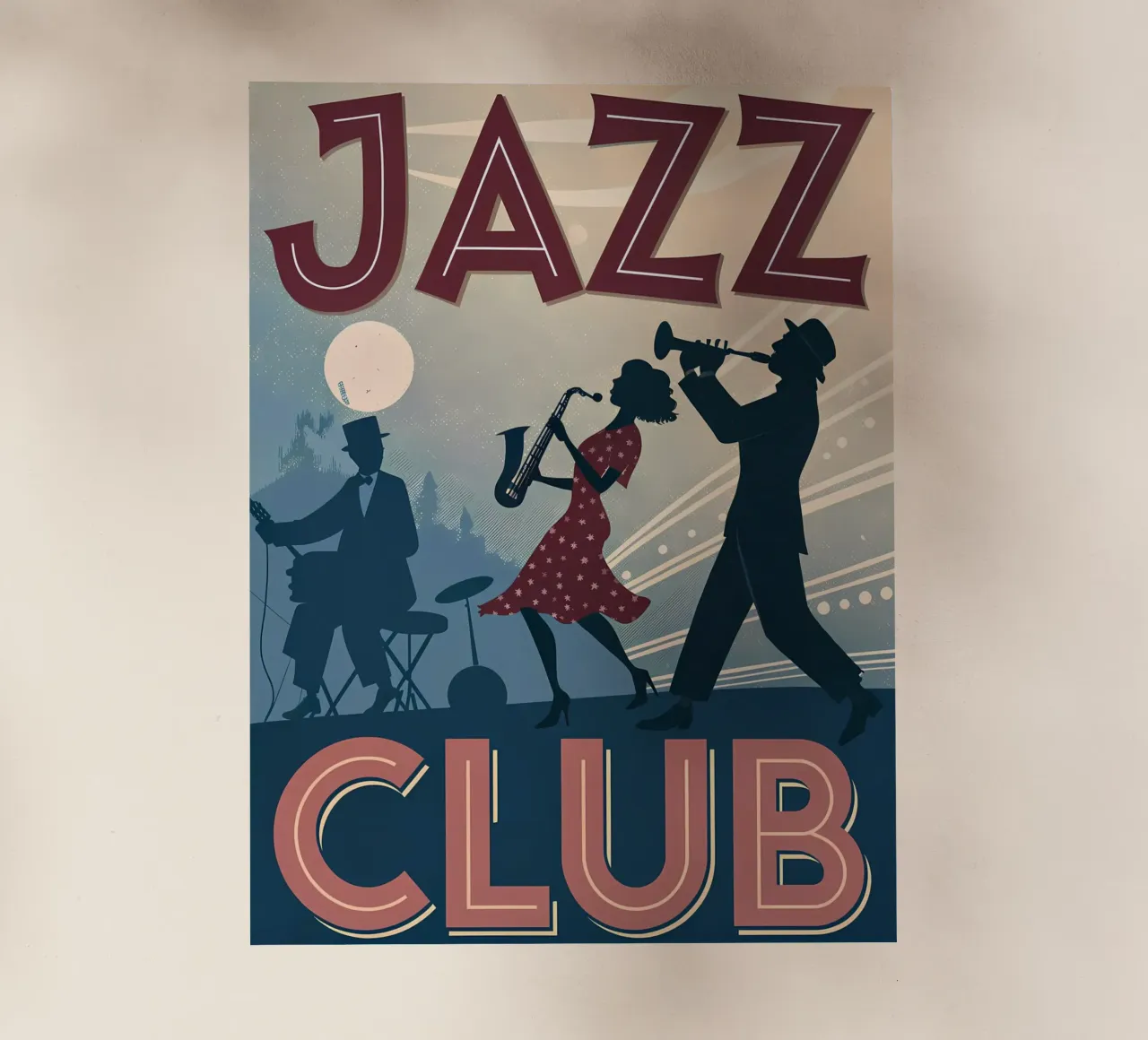 Scena musicale della notte del jazz d'epoca pellicola backlit da Jester Krew Art