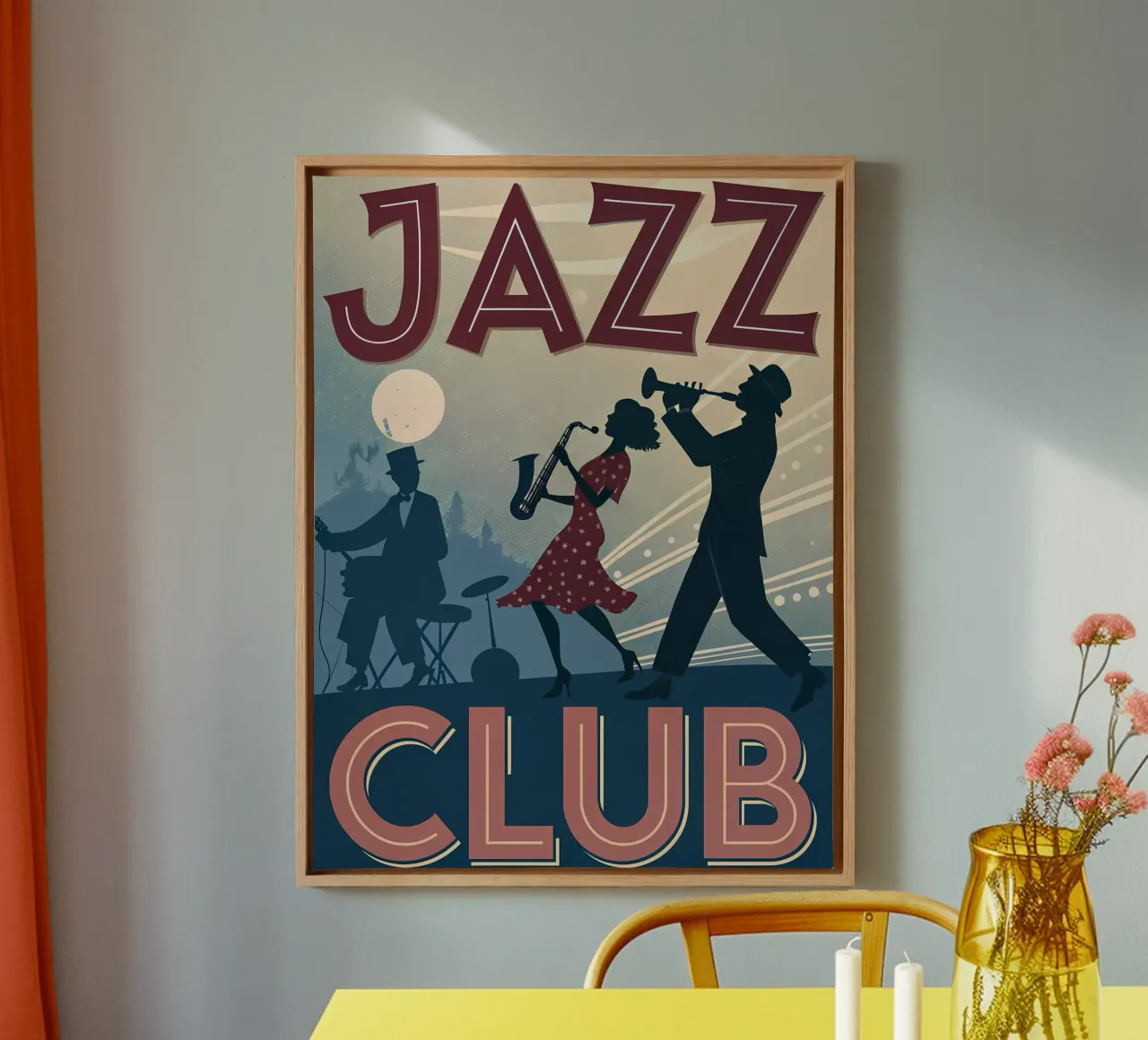 Vintage Jazz Night Music Scene canvas with Floater frame by Jester Krew Art