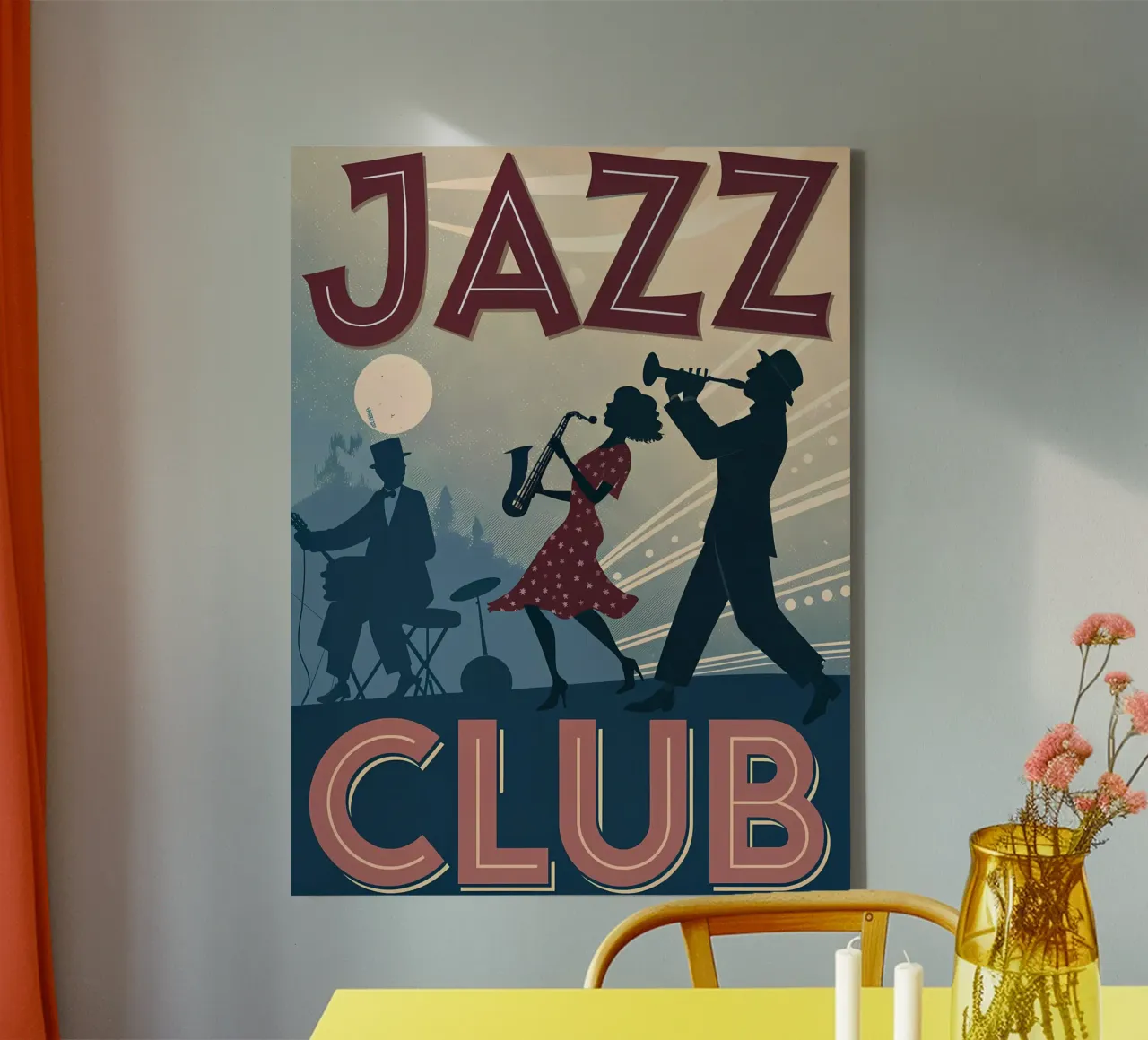 Vintage Jazz Night Music Scene canvas with Floater frame by Jester Krew Art