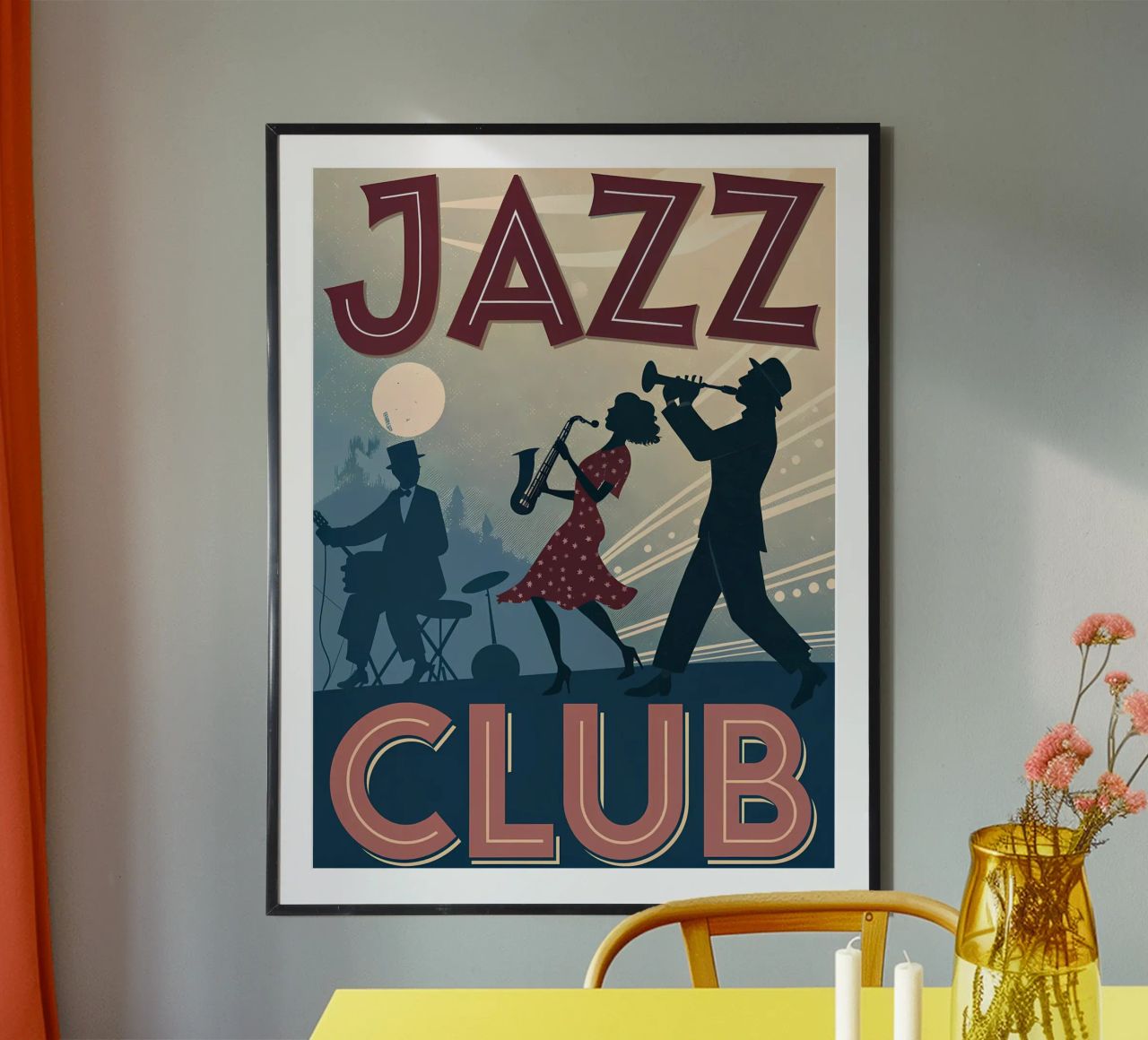Scène musicale de la nuit du jazz vintage poster de Jester Krew Art