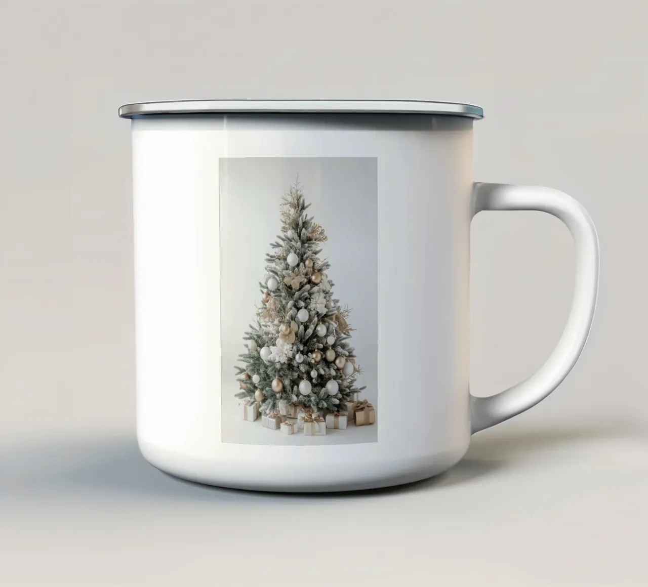 Árbol de Navidad con paquetes taza de esmalte de Imagine