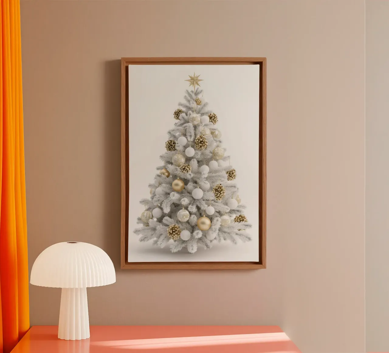 Albero di Natale bianco e oro tela con Cornice a cassetta da Imagine