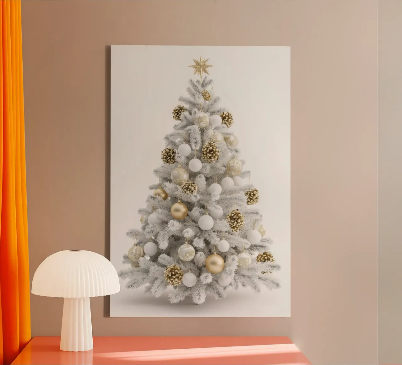 Albero di Natale bianco e oro tela con Cornice a cassetta da Imagine