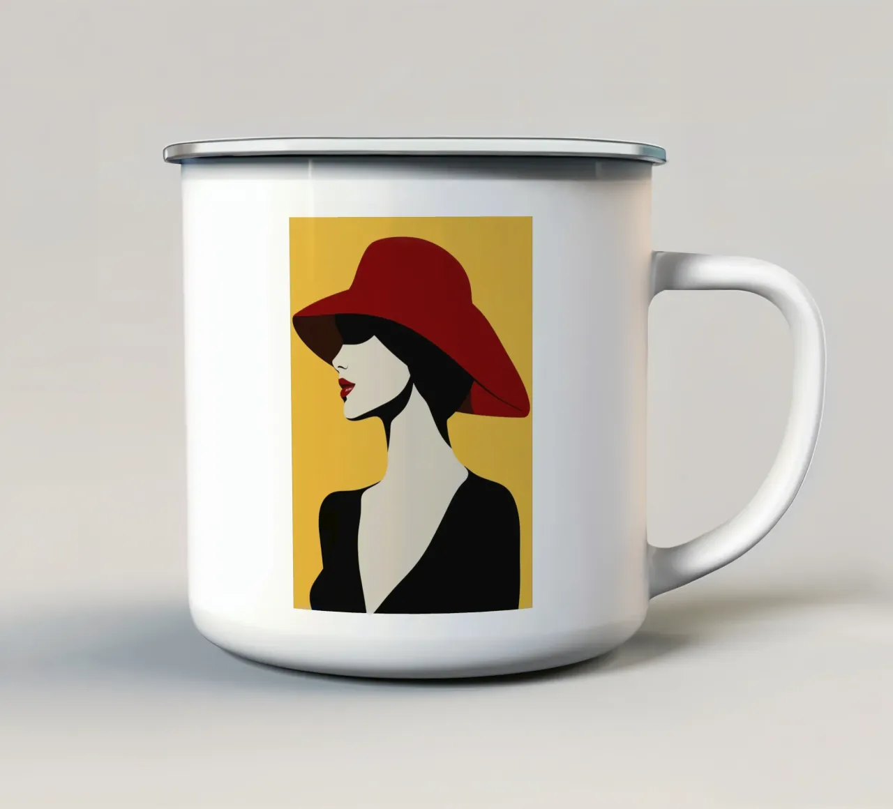 Donna con cappello rosso tazza in smalto da Imagine