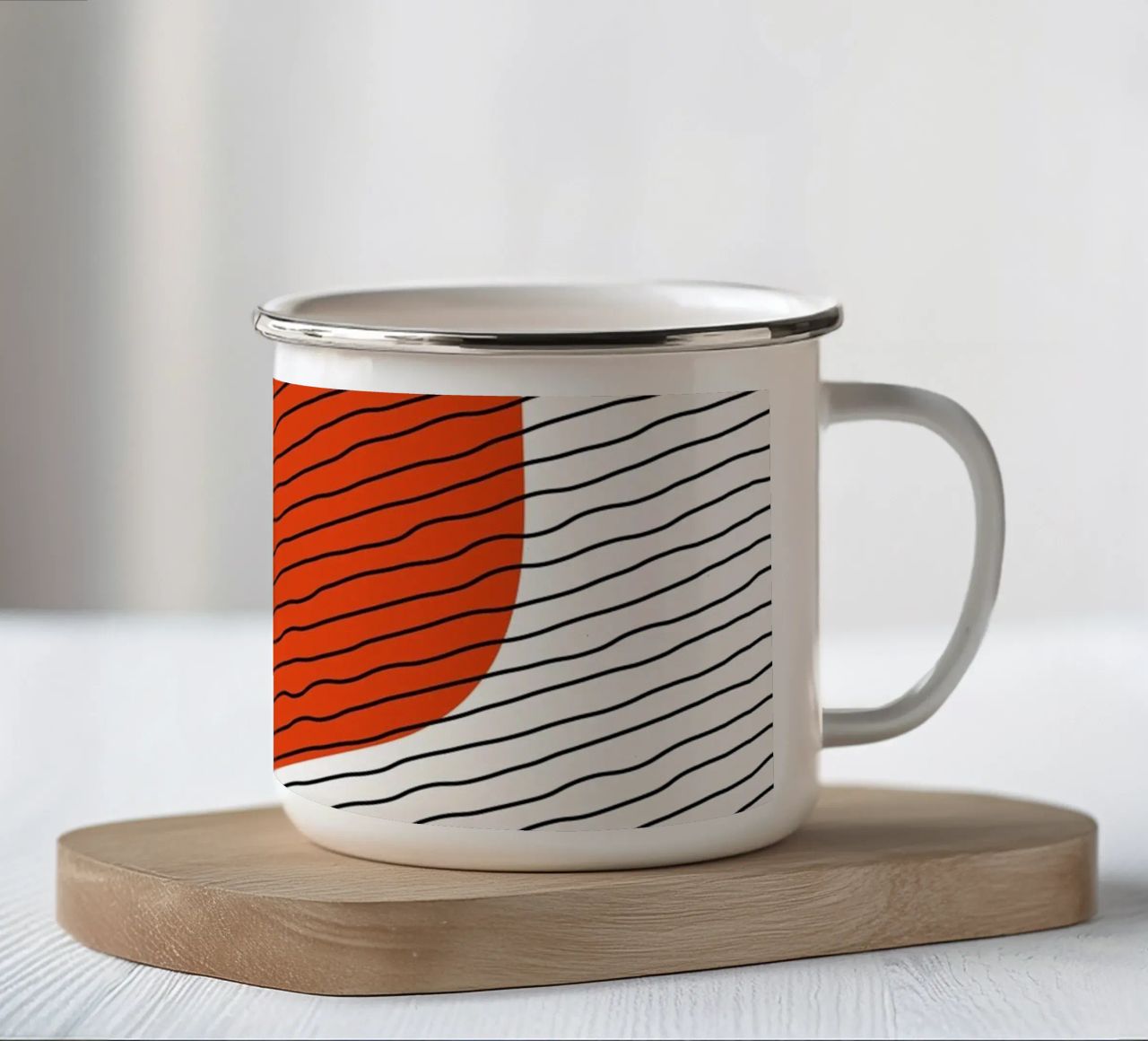 Abstracte golven - Minimalistisch ontwerp emaille mok van Whole©