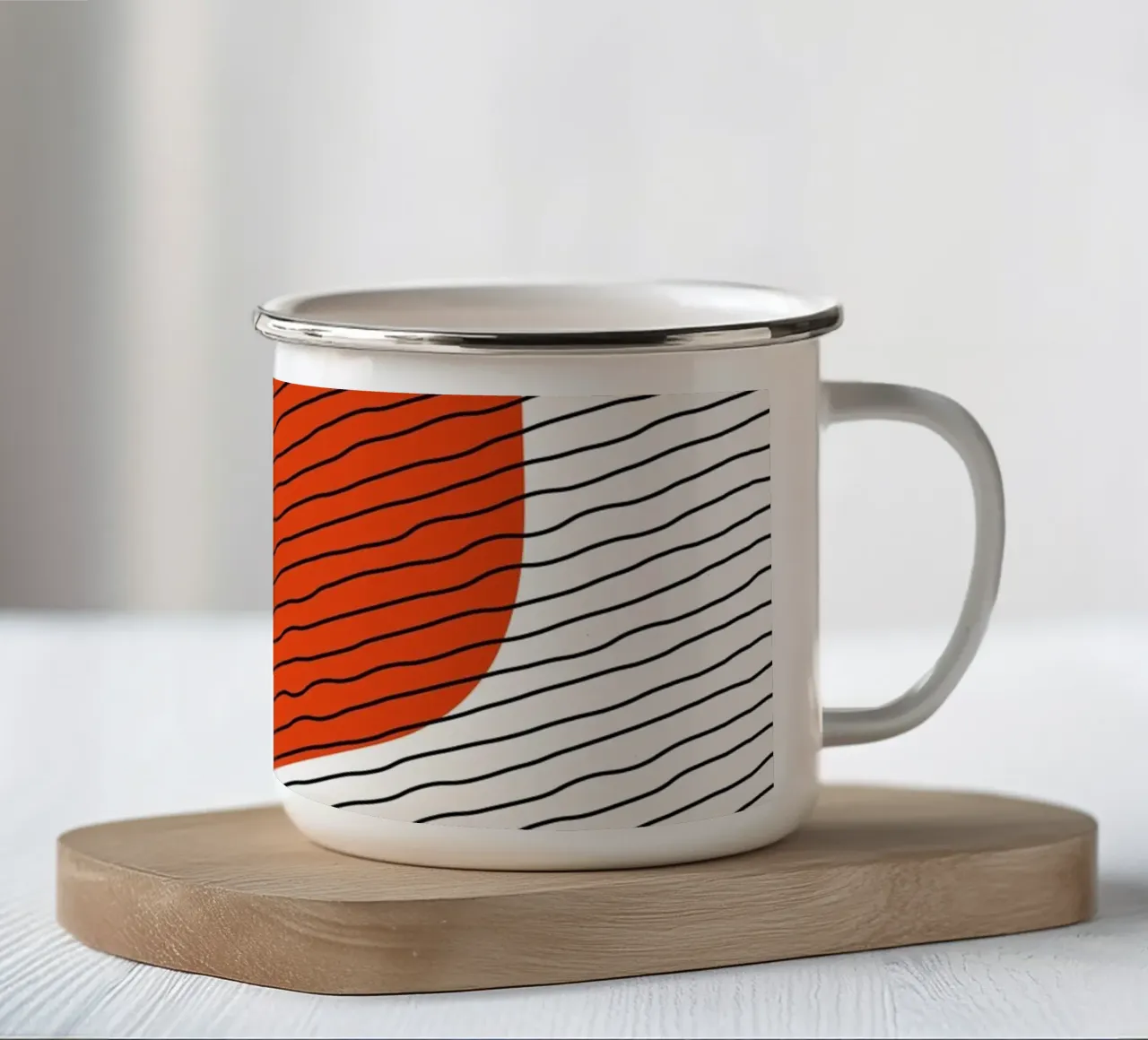 Abstracte golven - Minimalistisch ontwerp emaille mok van Whole©