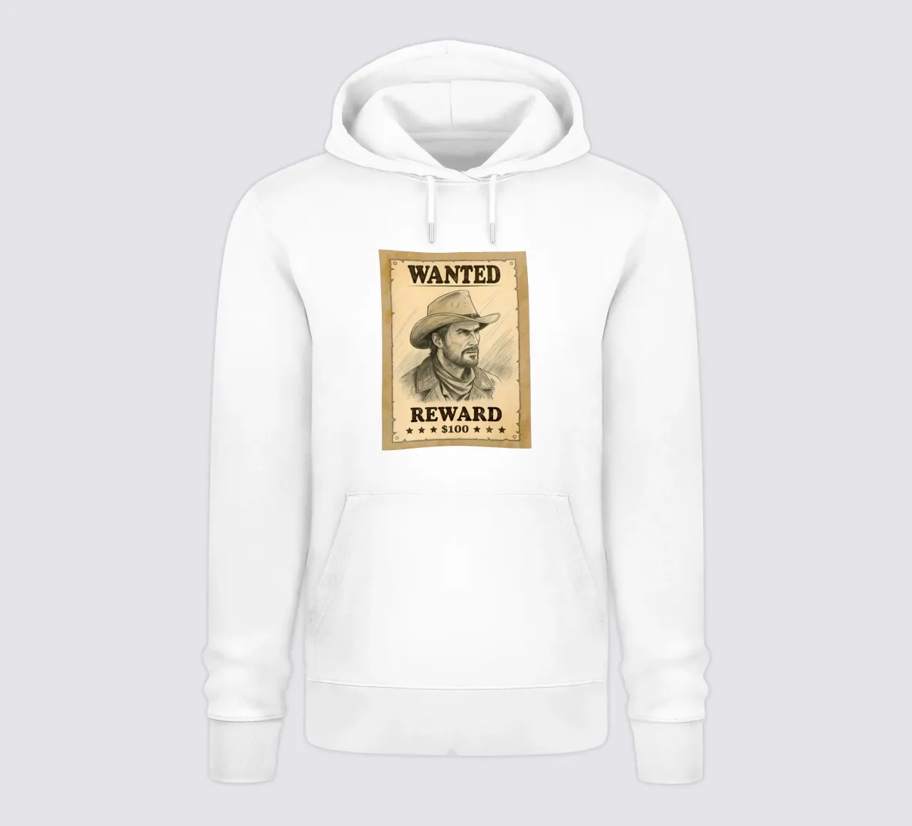 Cartel rústico de se busca con dibujo de vaquero sudadera con capucha de Jester Krew Art