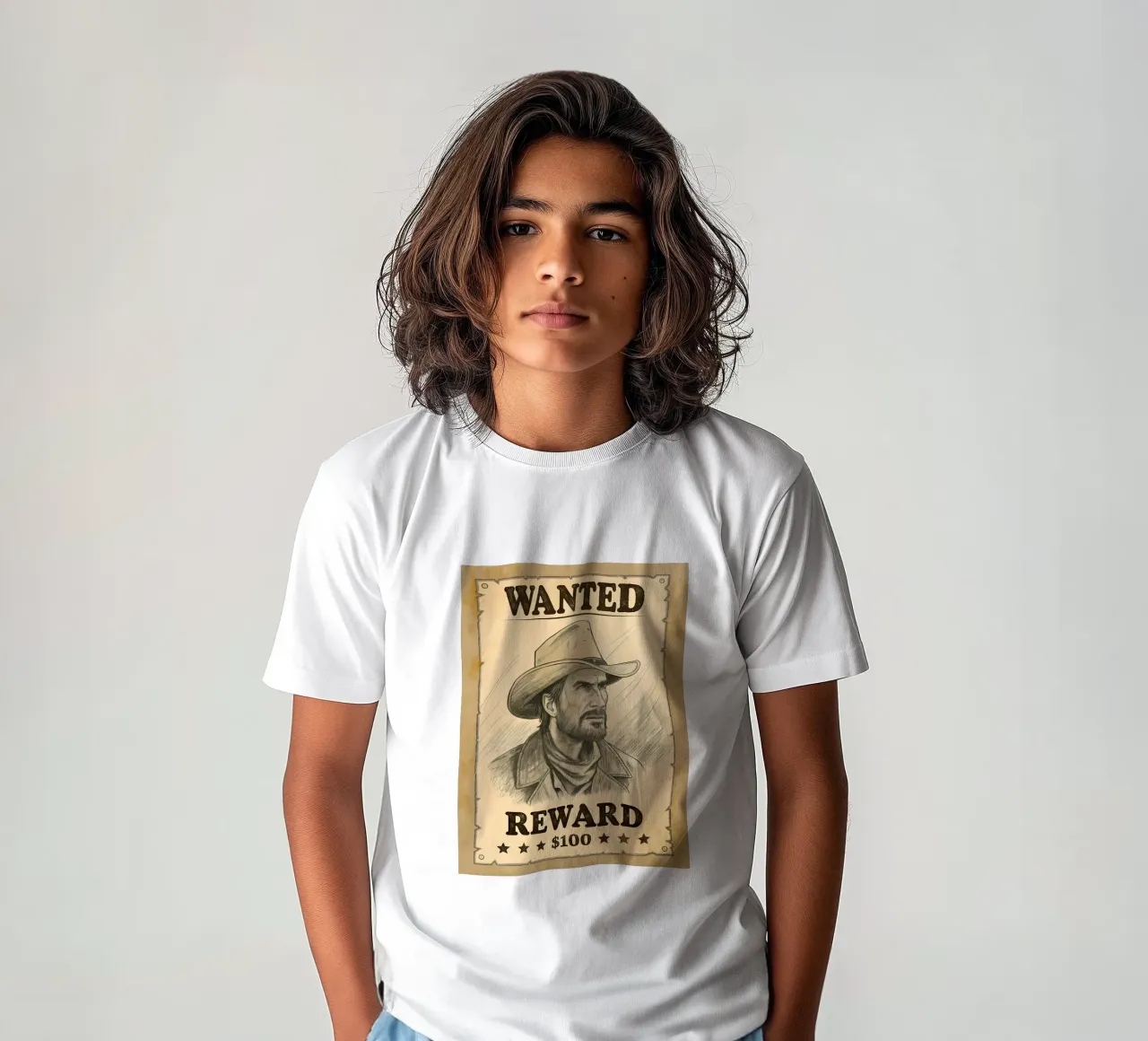 Rustieke Gezocht Poster met Cowboy Schets kinder t-shirt van Jester Krew Art