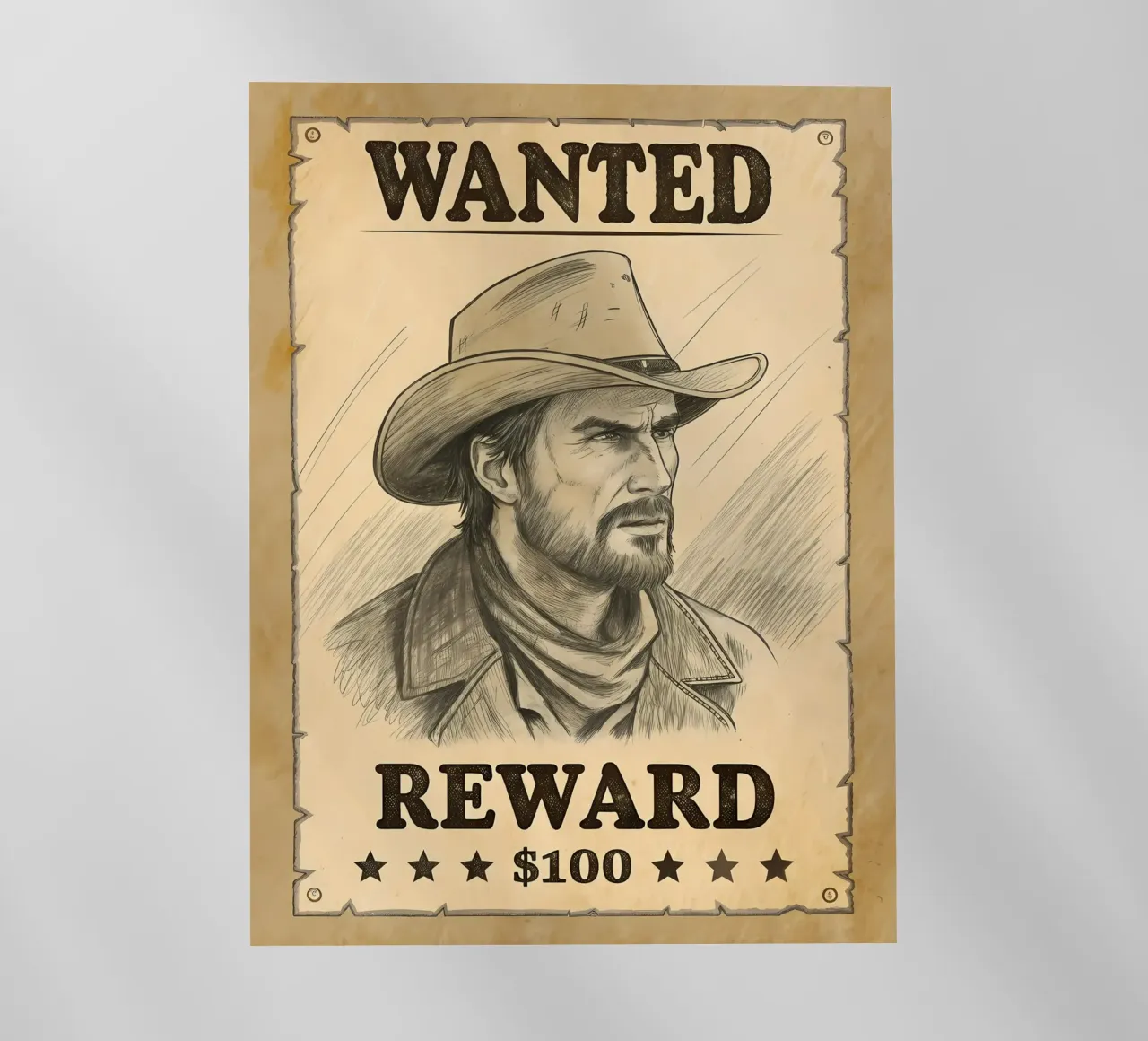 Cartel rústico de se busca con dibujo de vaquero lámina retroiluminada de Jester Krew Art