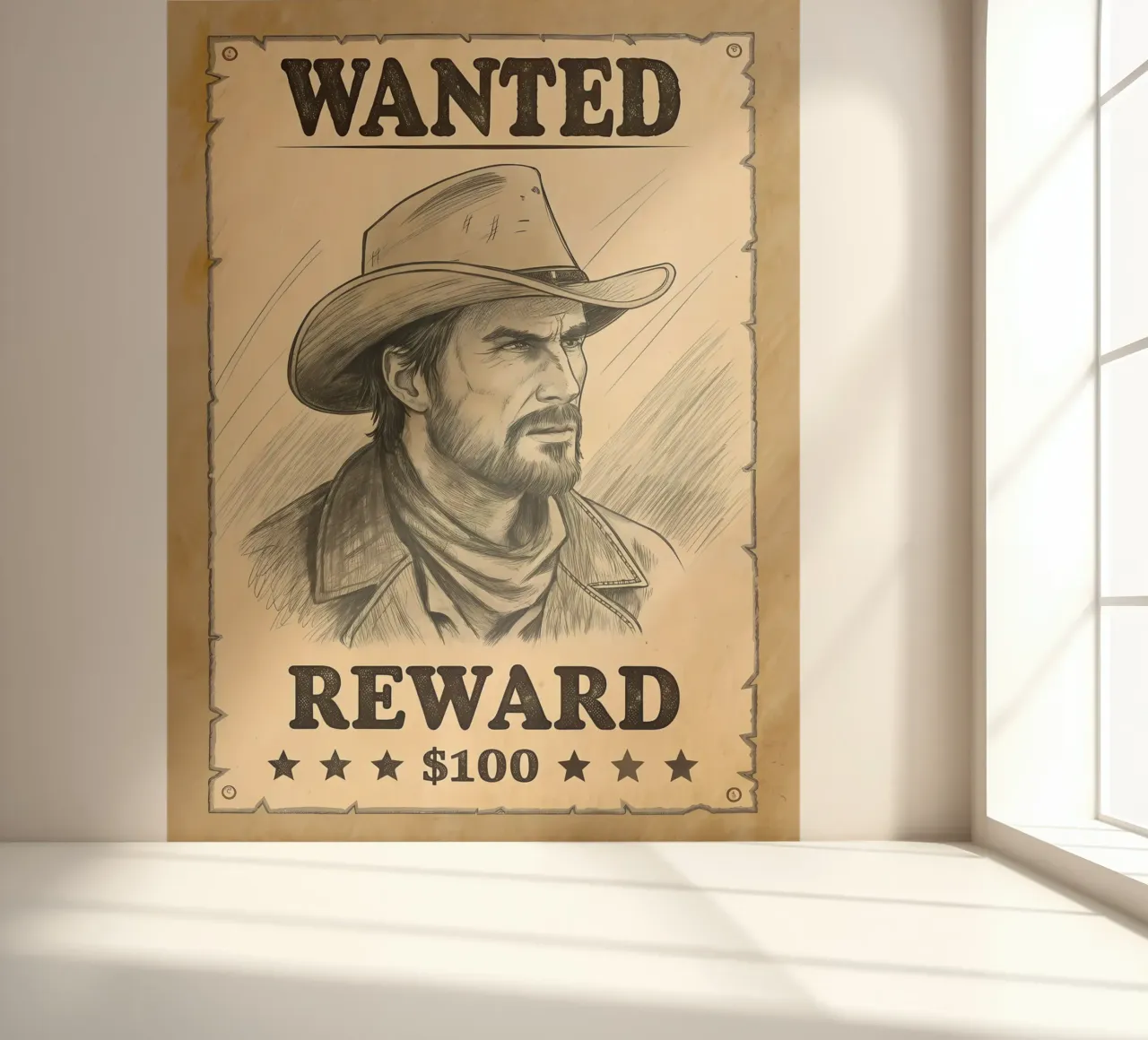 Rustic Wanted Poster with Cowboy Sketch photo wallpaper by Jester Krew Art