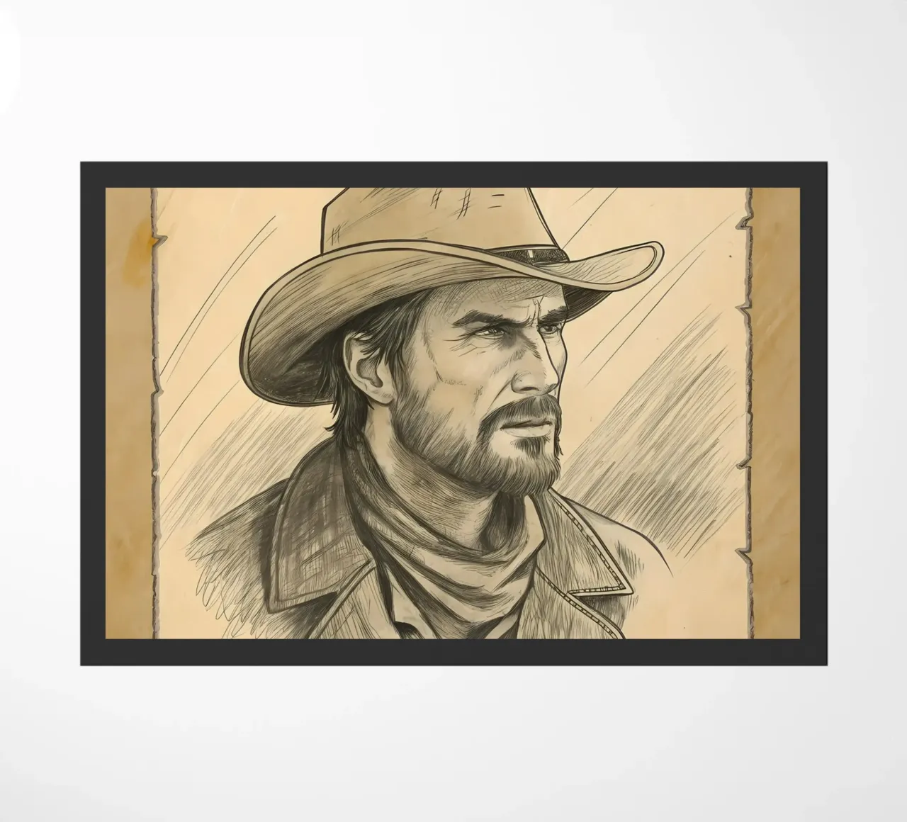 Poster ricercato rustico con schizzo di cowboy zerbino da Jester Krew Art