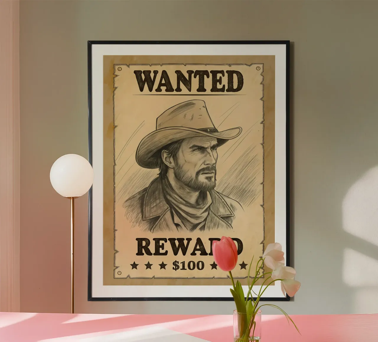 Cartel rústico de se busca con dibujo de vaquero hahnemühle de Jester Krew Art