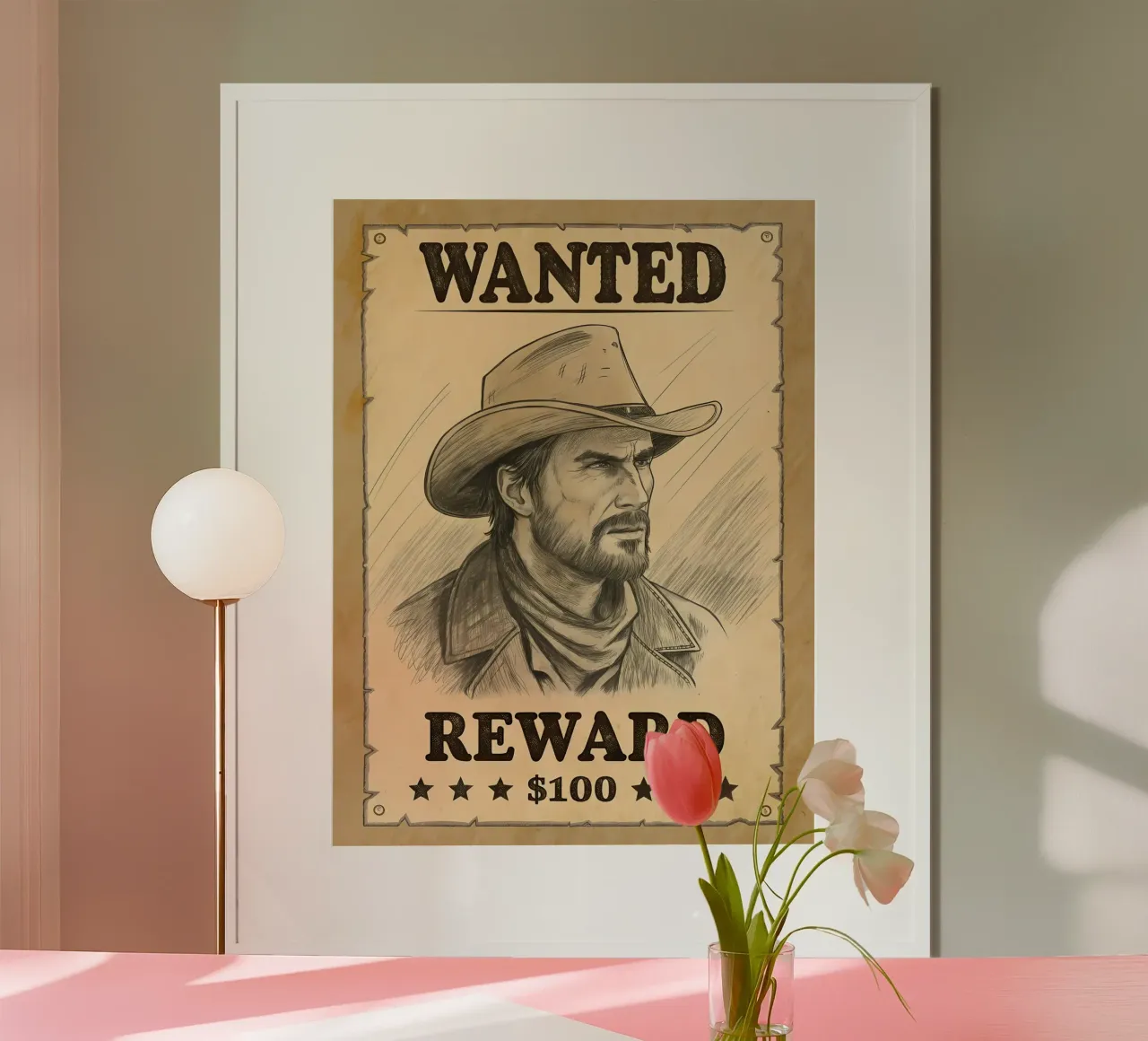 Cartel rústico de se busca con dibujo de vaquero hahnemühle de Jester Krew Art