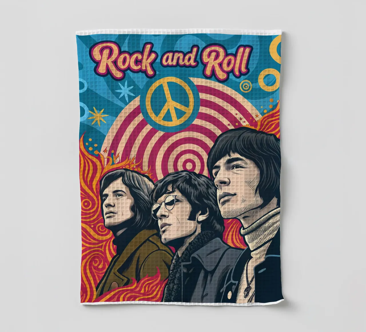 Rock and Roll: Una exploración visual del género musical paño de cocina de Jester Krew Art