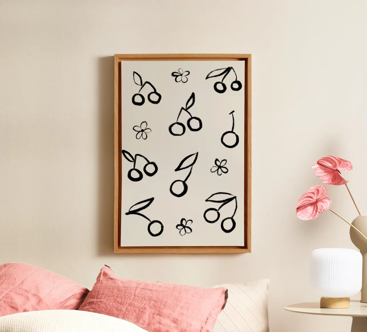 Alina Buffiere - Kirschen Leinwand mit Schattenfugenrahmen von The Artcircle