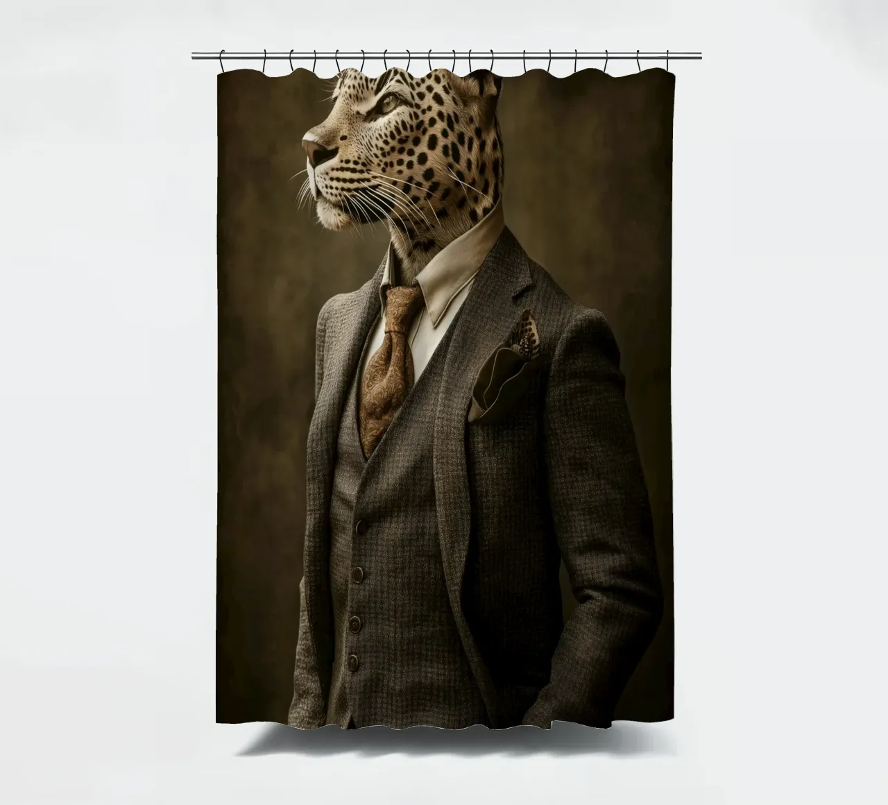 Leopard in der Kleidung Duschvorhang von Imagine