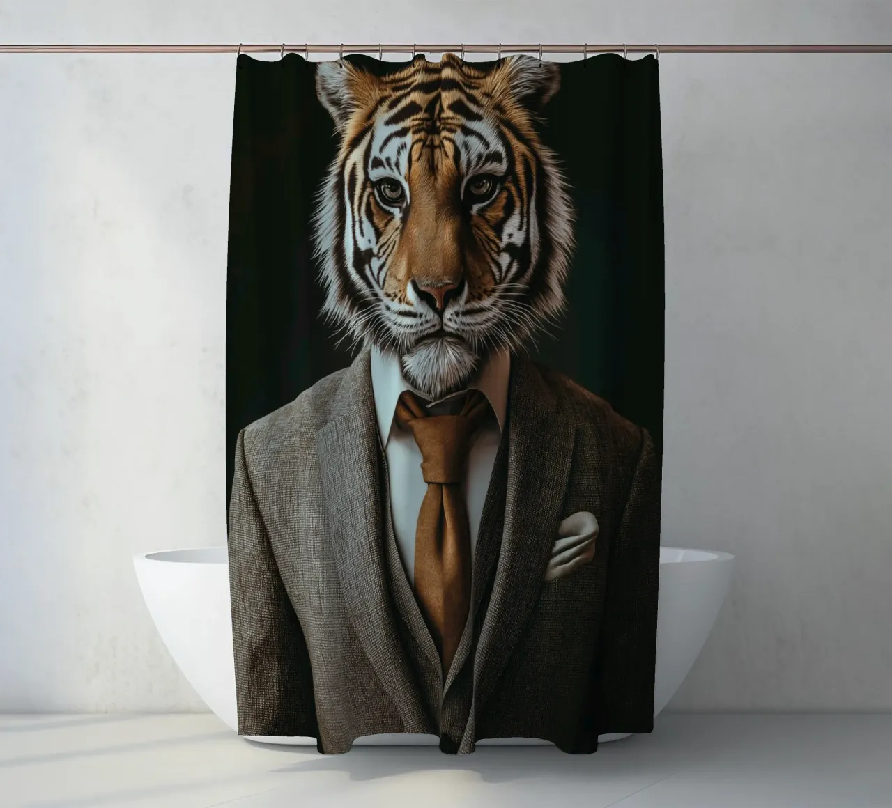 Tiger in a costume shower curtain by Imagine