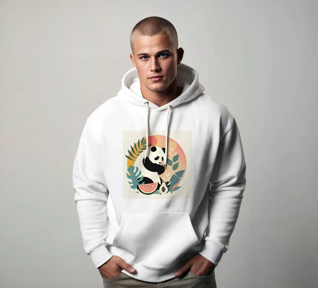 Panda con piante e frutti esotici felpa con cappuccio da namosh