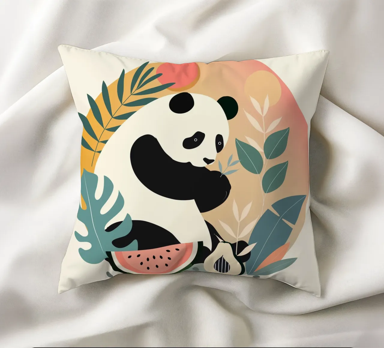 Panda con piante e frutti esotici cuscino da namosh