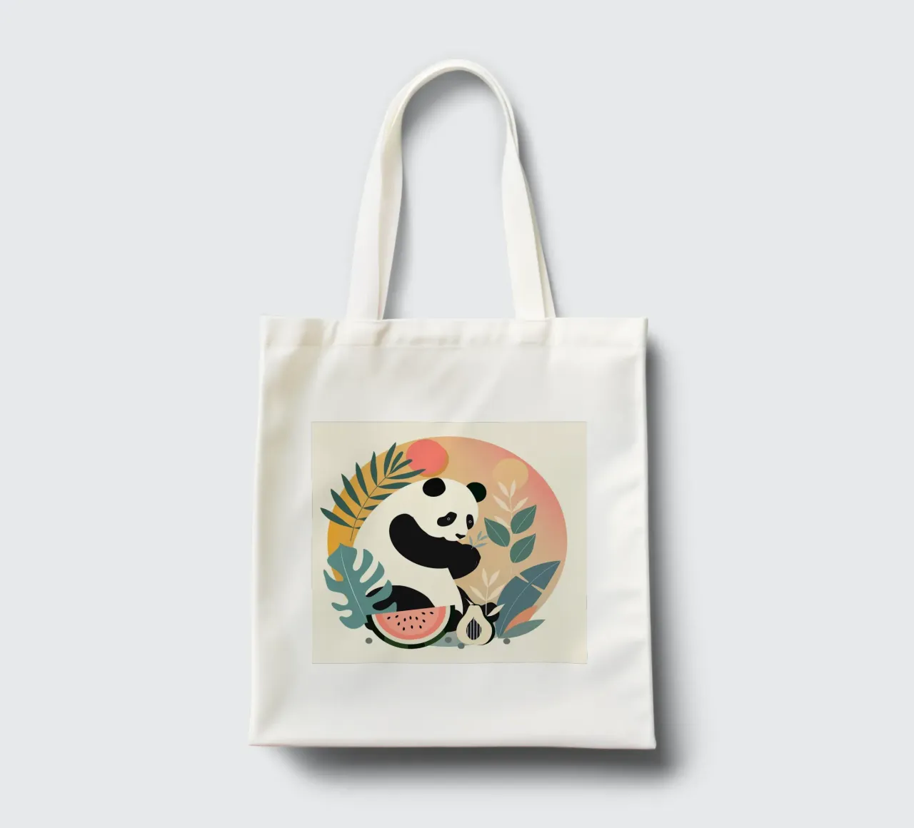 Panda con piante e frutti esotici borsa in juta da namosh