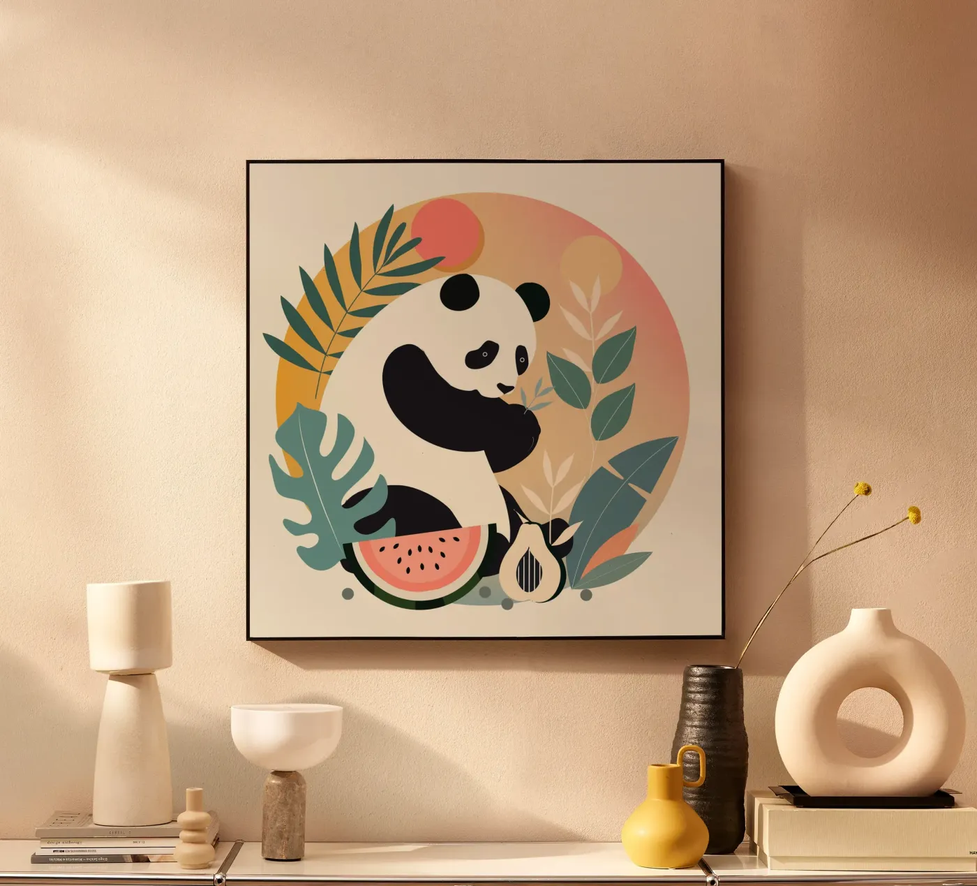Panda con piante e frutti esotici plexiglass da namosh