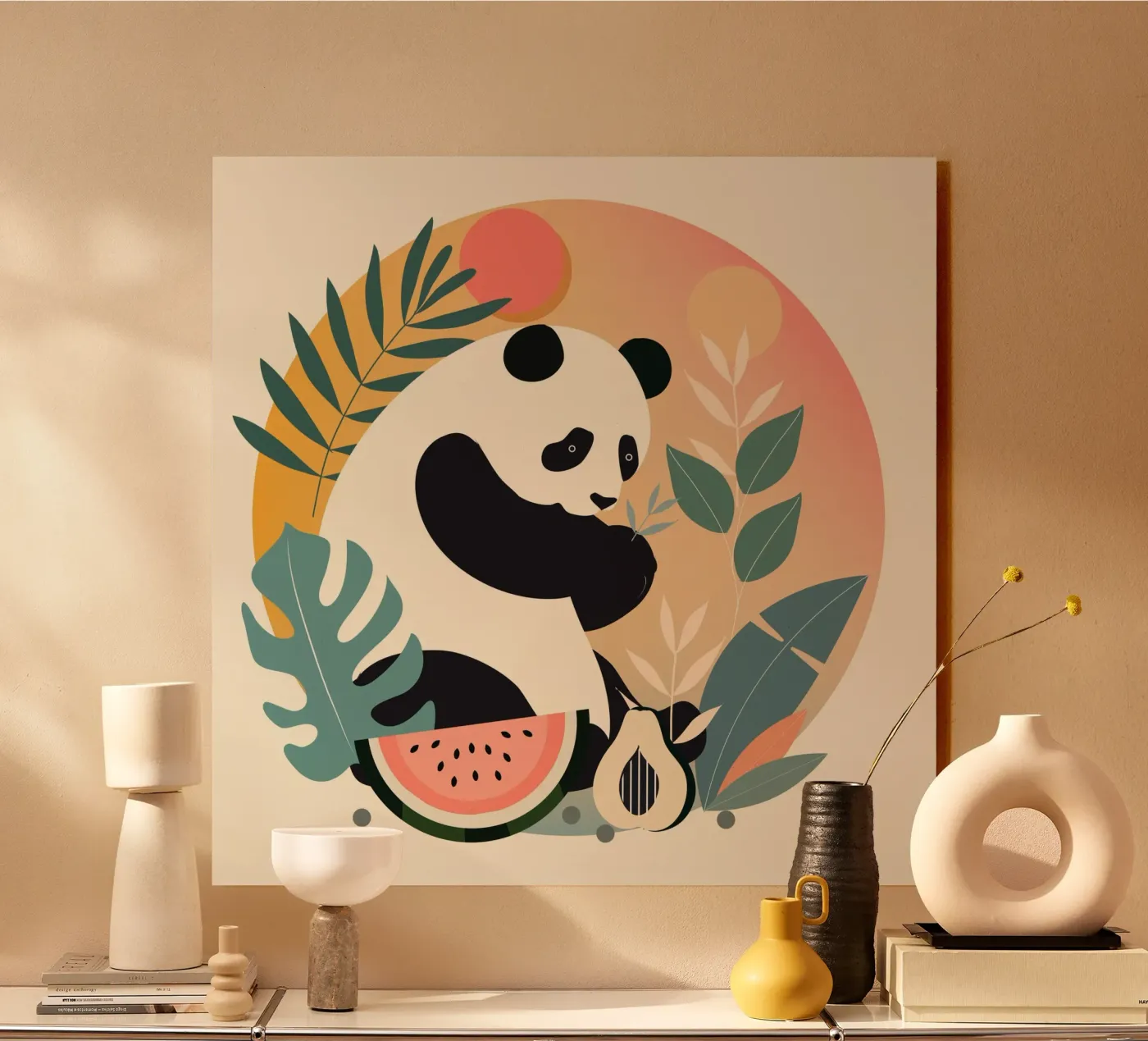 Panda con piante e frutti esotici plexiglass da namosh