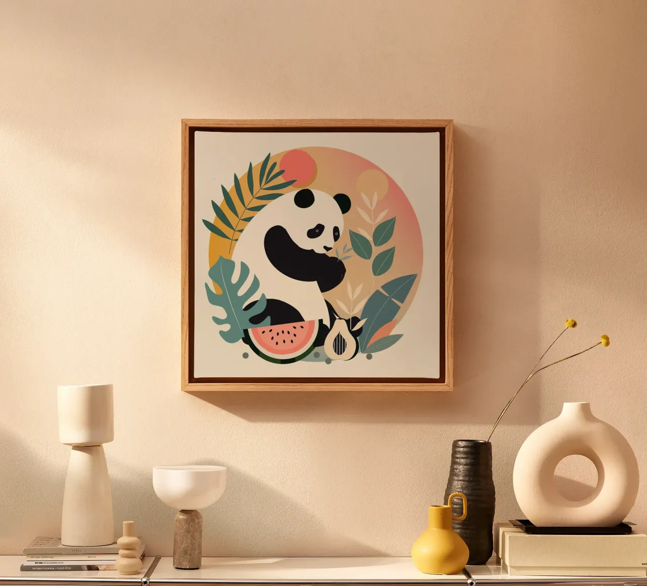 Panda with exotic plants and fruits canvas by namosh