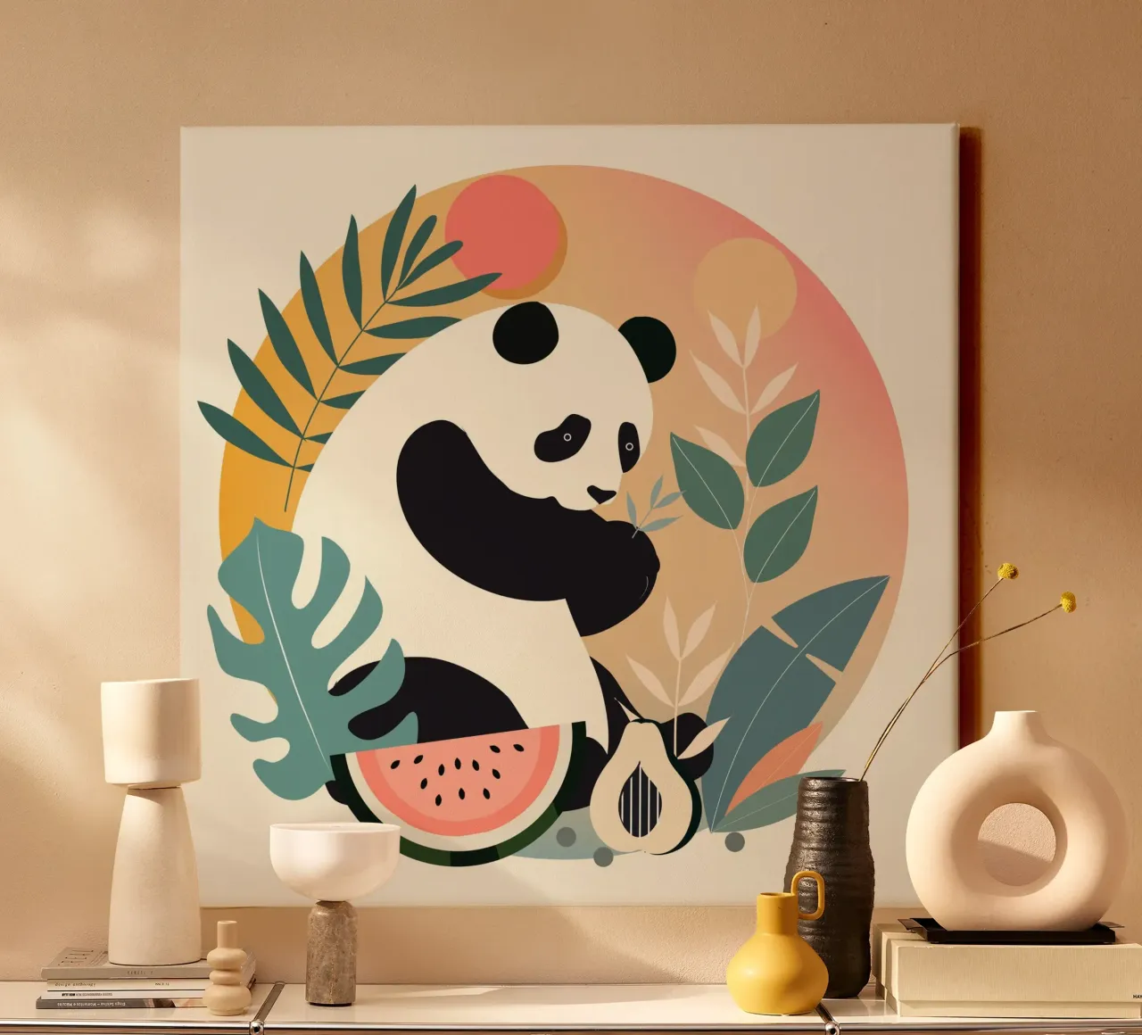 Panda with exotic plants and fruits canvas by namosh
